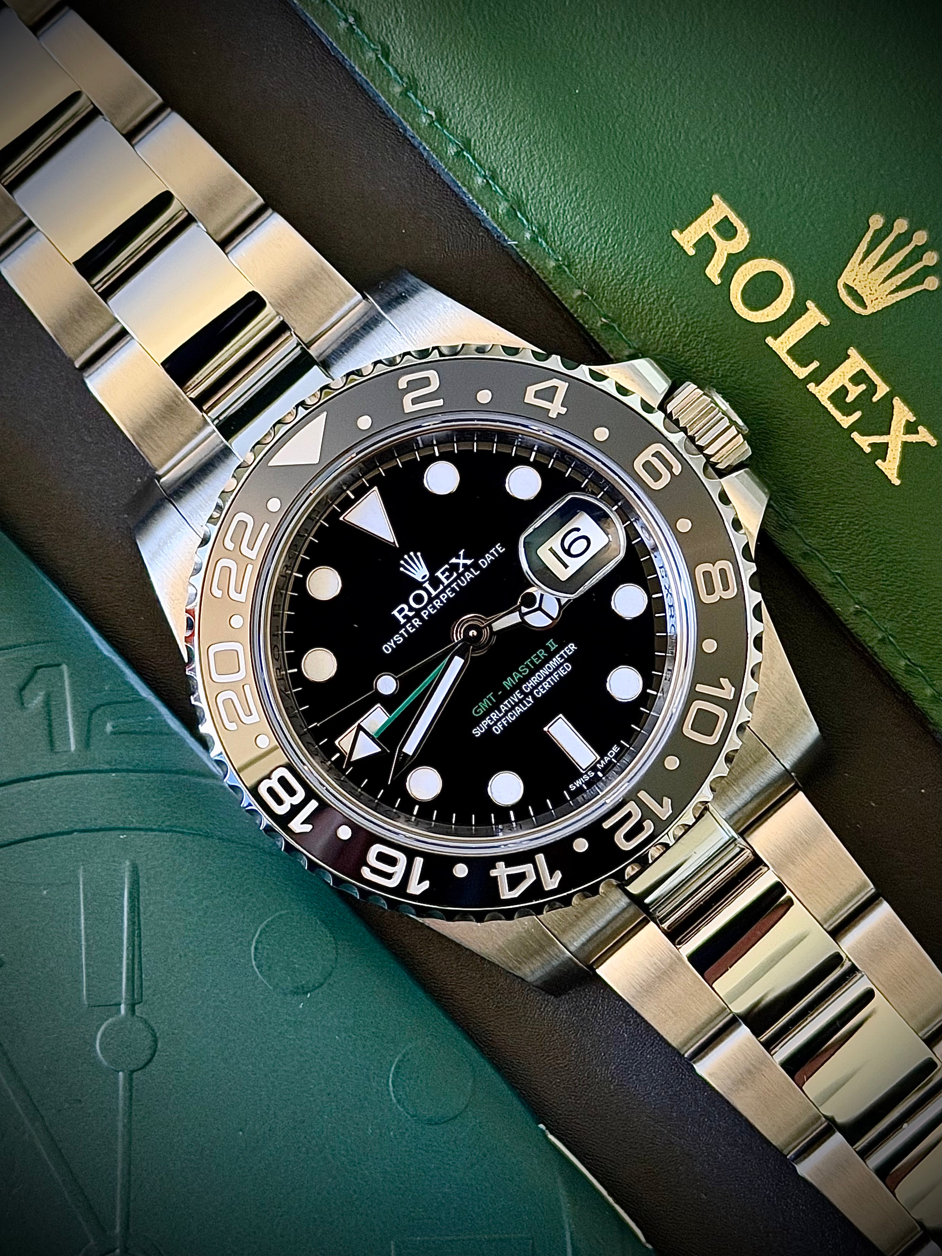 2012 ROLEX GMT-MASTER II, 116710LN, GREEN GMT HAND, FULL SET, INC GST
