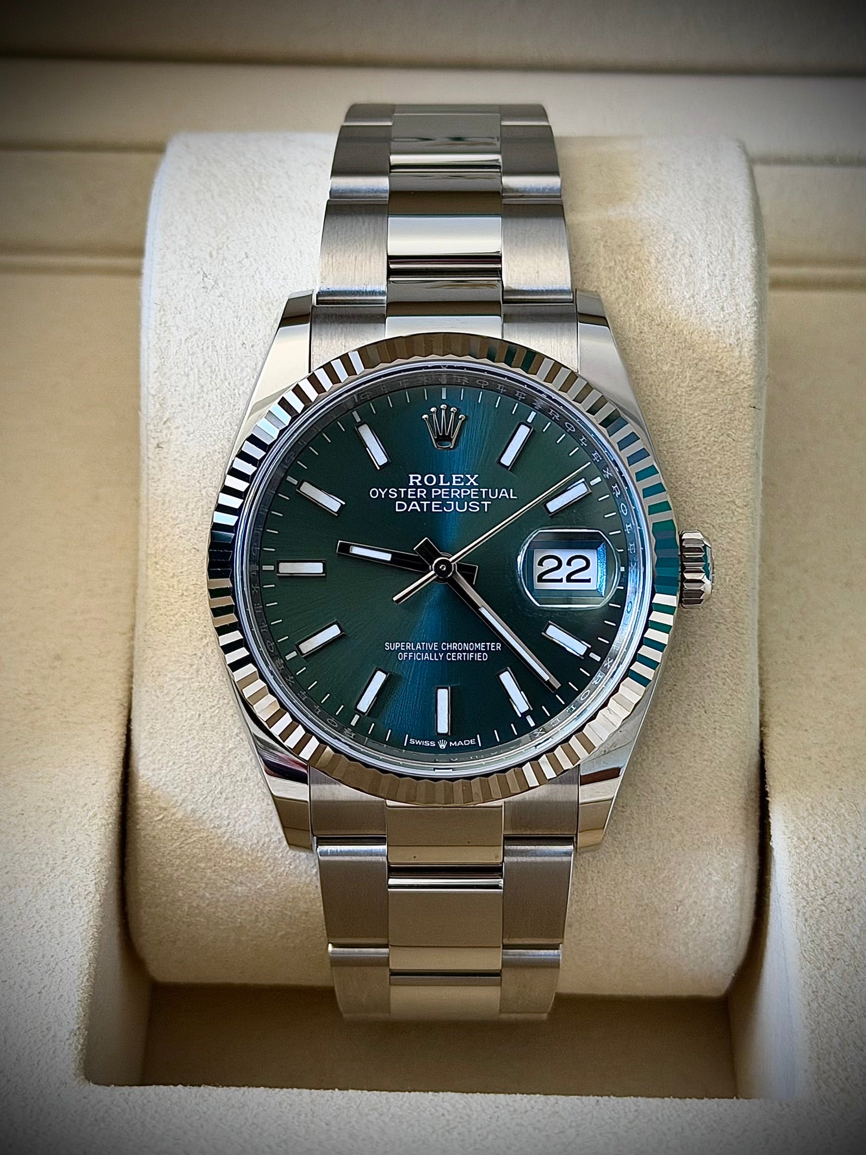 2026 ROLEX DATEJUST 36, 126234, MINT GREEN DIAL, OYSTER BRACELET, AS NEW, FULL SET, INC GST