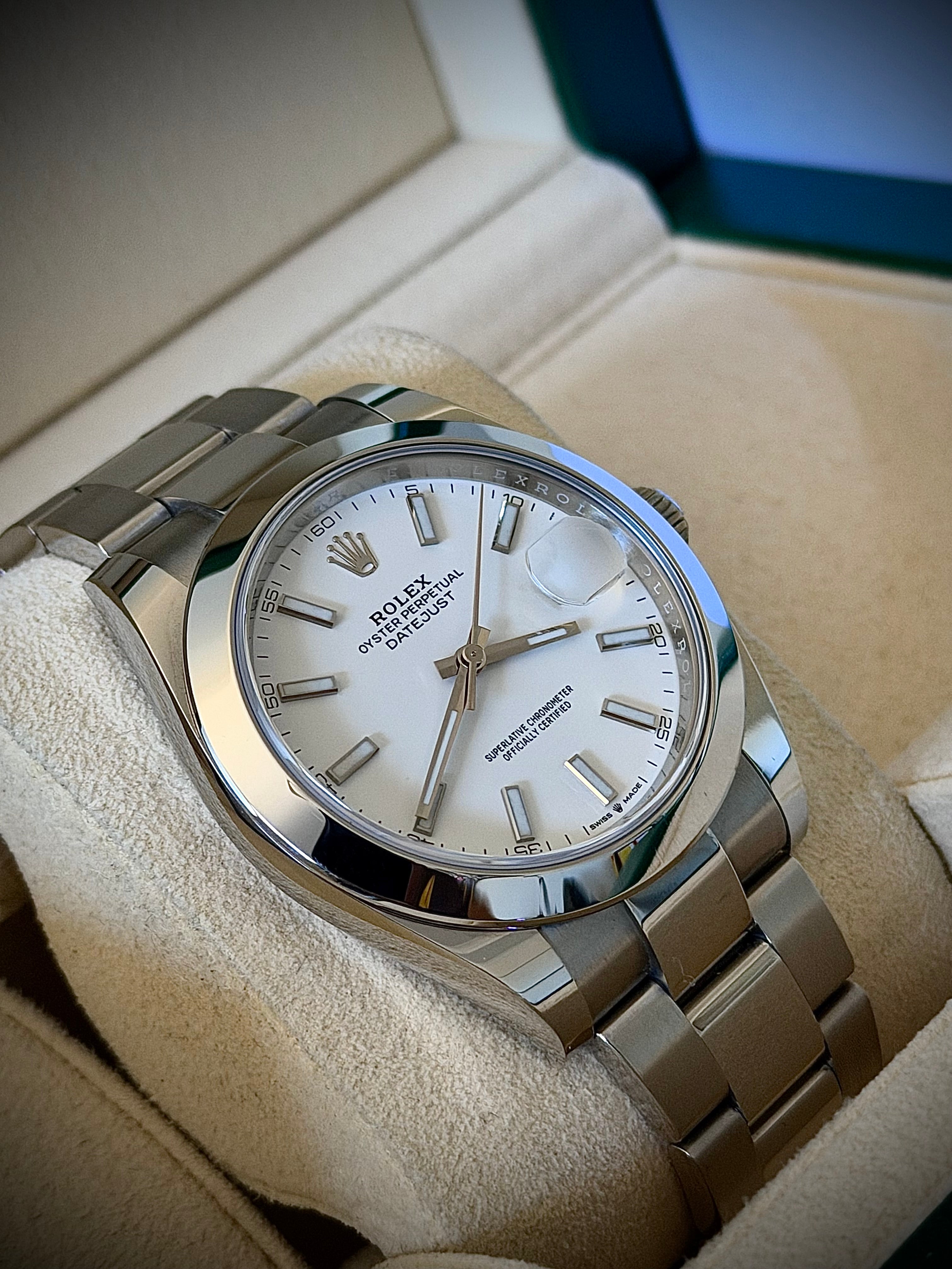 2021 ROLEX DATEJUST 41, WHITE DIAL, 126300, FULL SET, INC GST