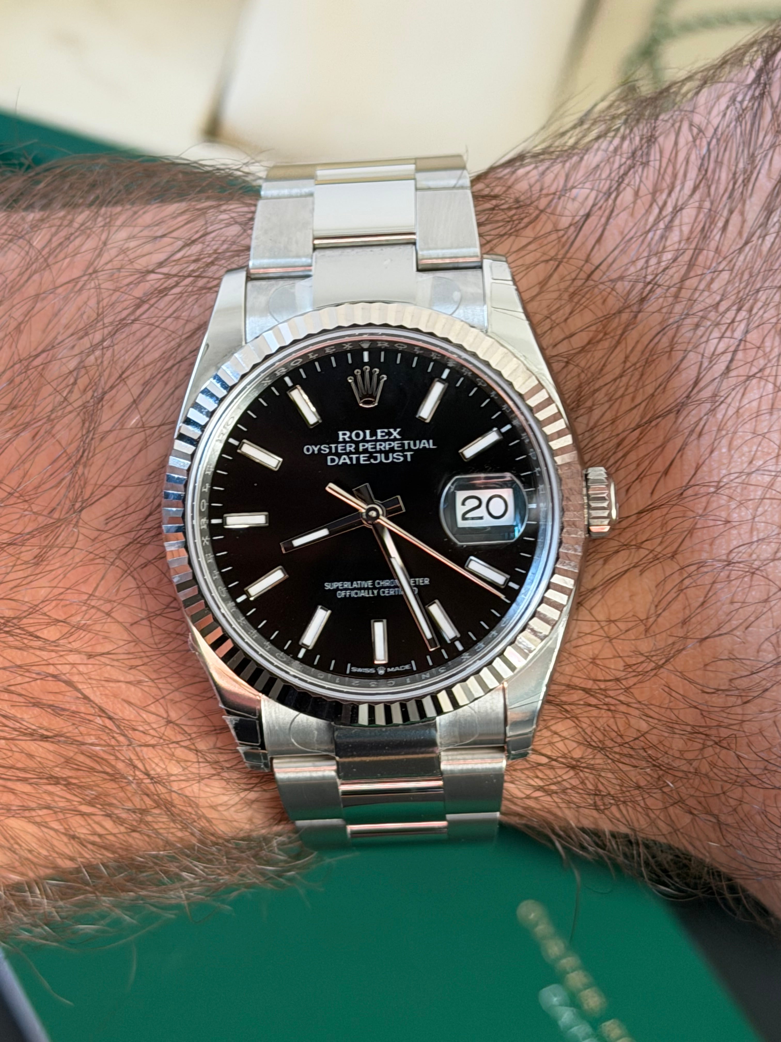 2025 ROLEX DATEJUST 36, 126234, BLACK DIAL, OYSTER BRACELET, BRAND NEW FULLY STICKERED, FULL SET, INC GST