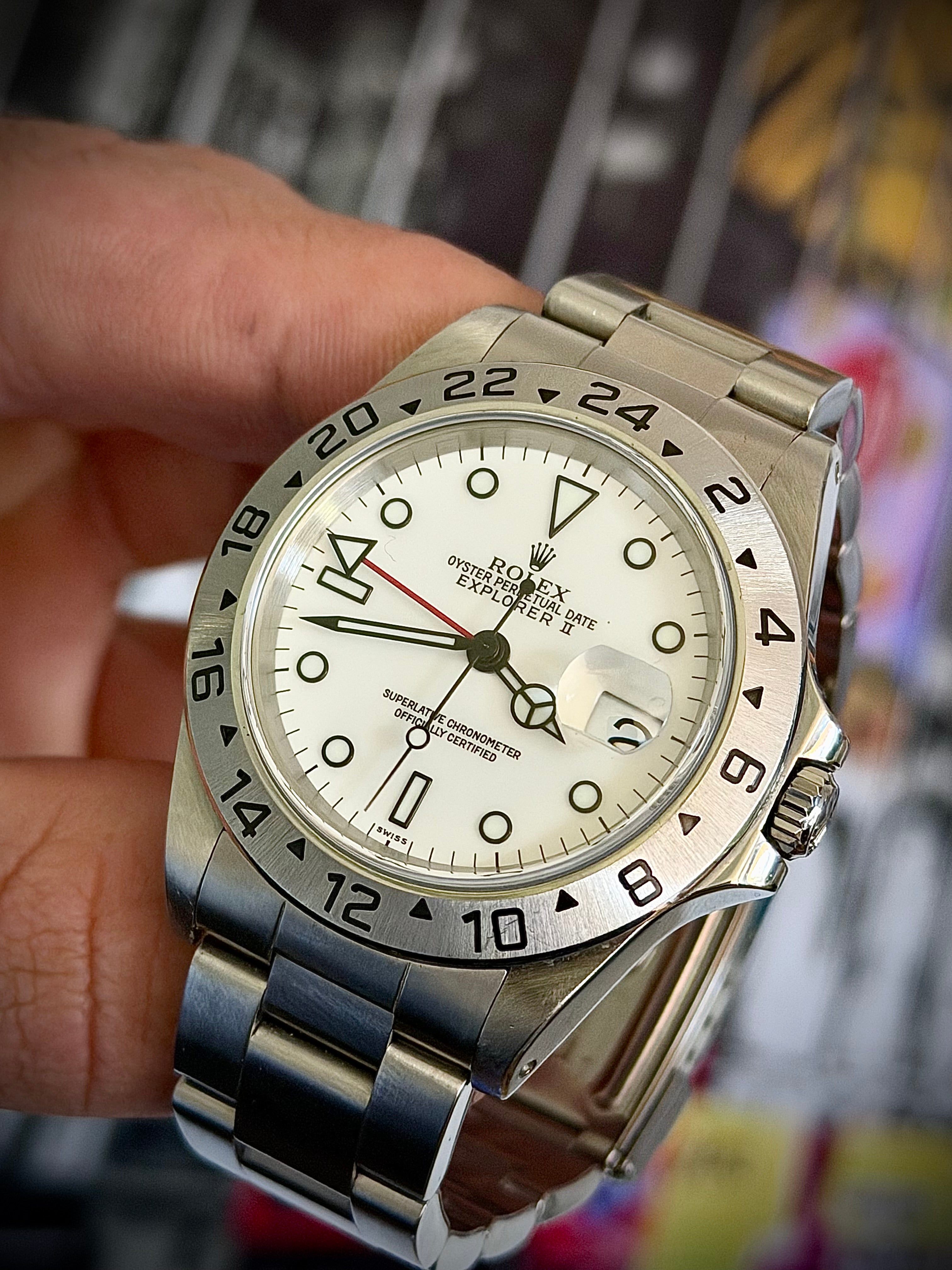 1999 ROLEX EXPLORER II “POLAR”, SWISS ONLY DIAL, 16570, FULL SET, INC GST