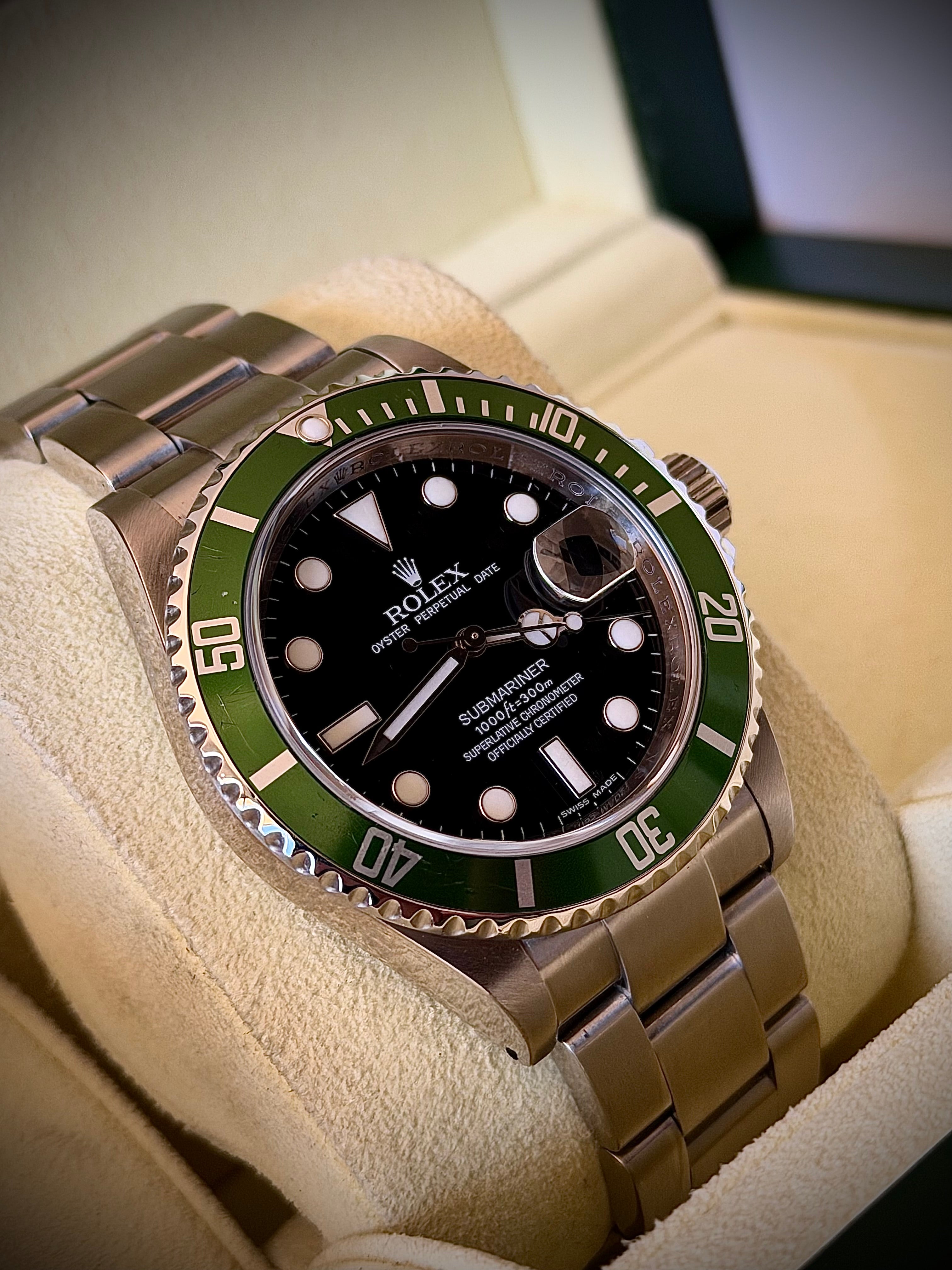 2010 ROLEX SUBMARINER DATE, KERMIT, 16610LV, FULL SET, INC GST