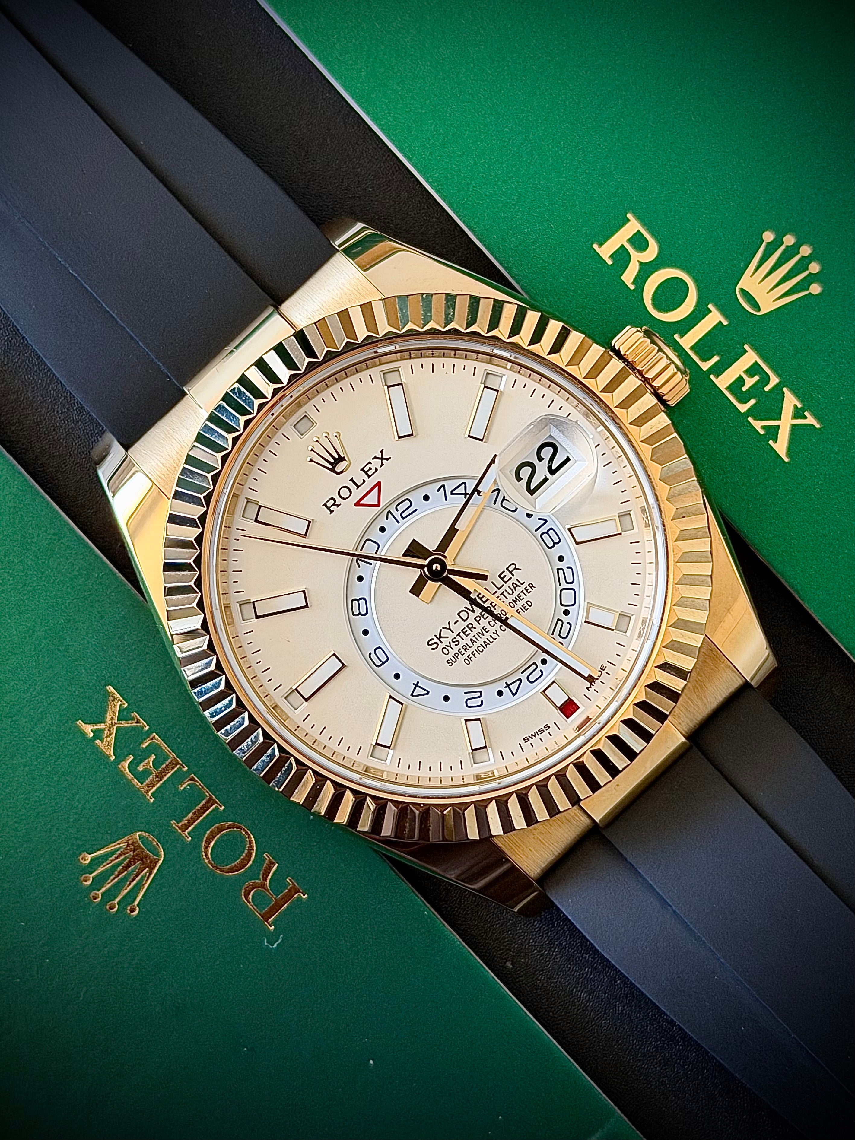 2022 ROLEX SKY-DWELLER, 326238, WHITE DIAL, OYSTERFLEX, FULL SET, INC GST