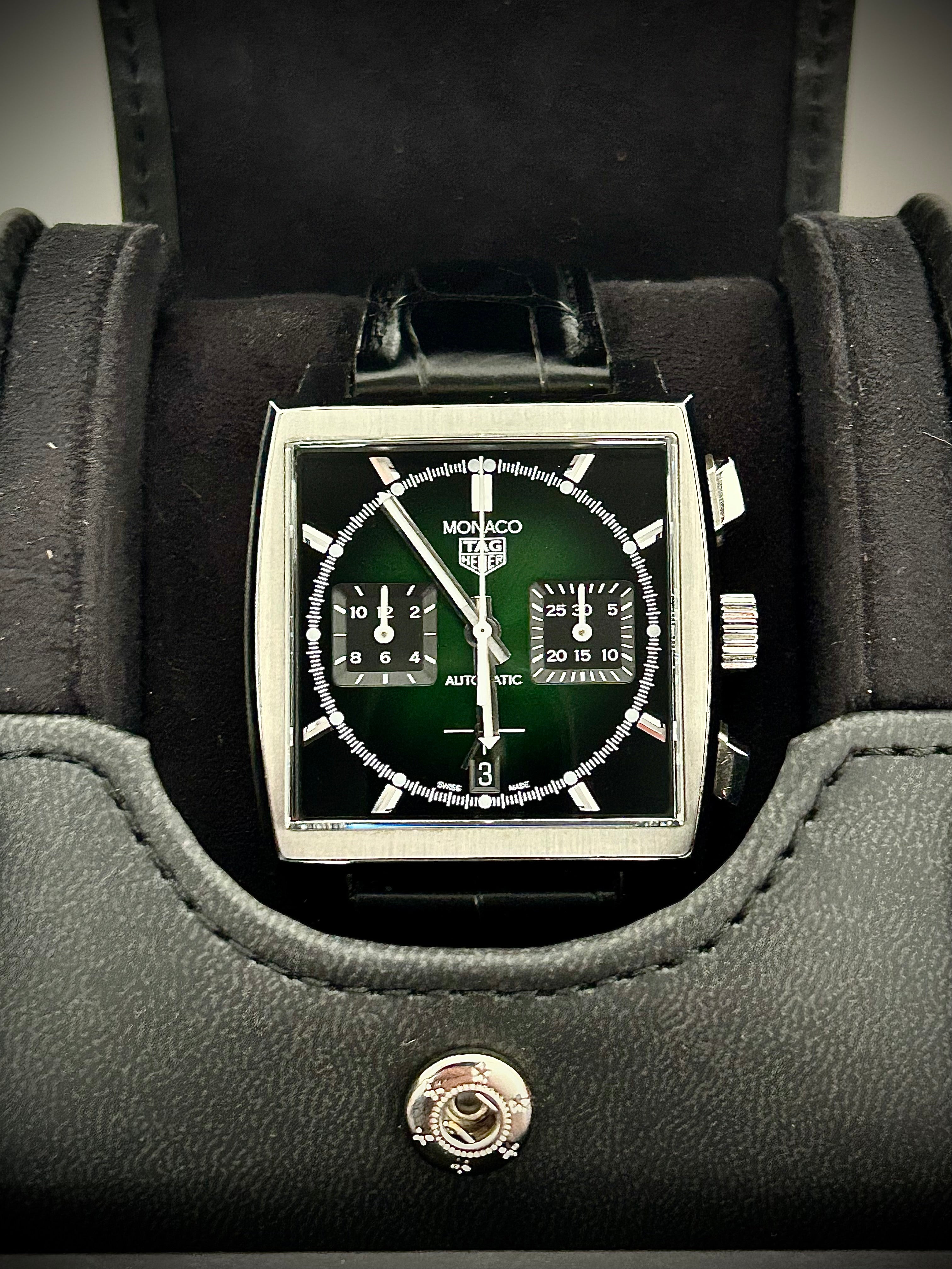 2021 TAG HEUER MONACO, 1 OF 500 GREEN DIAL, FULL SET, INC GST