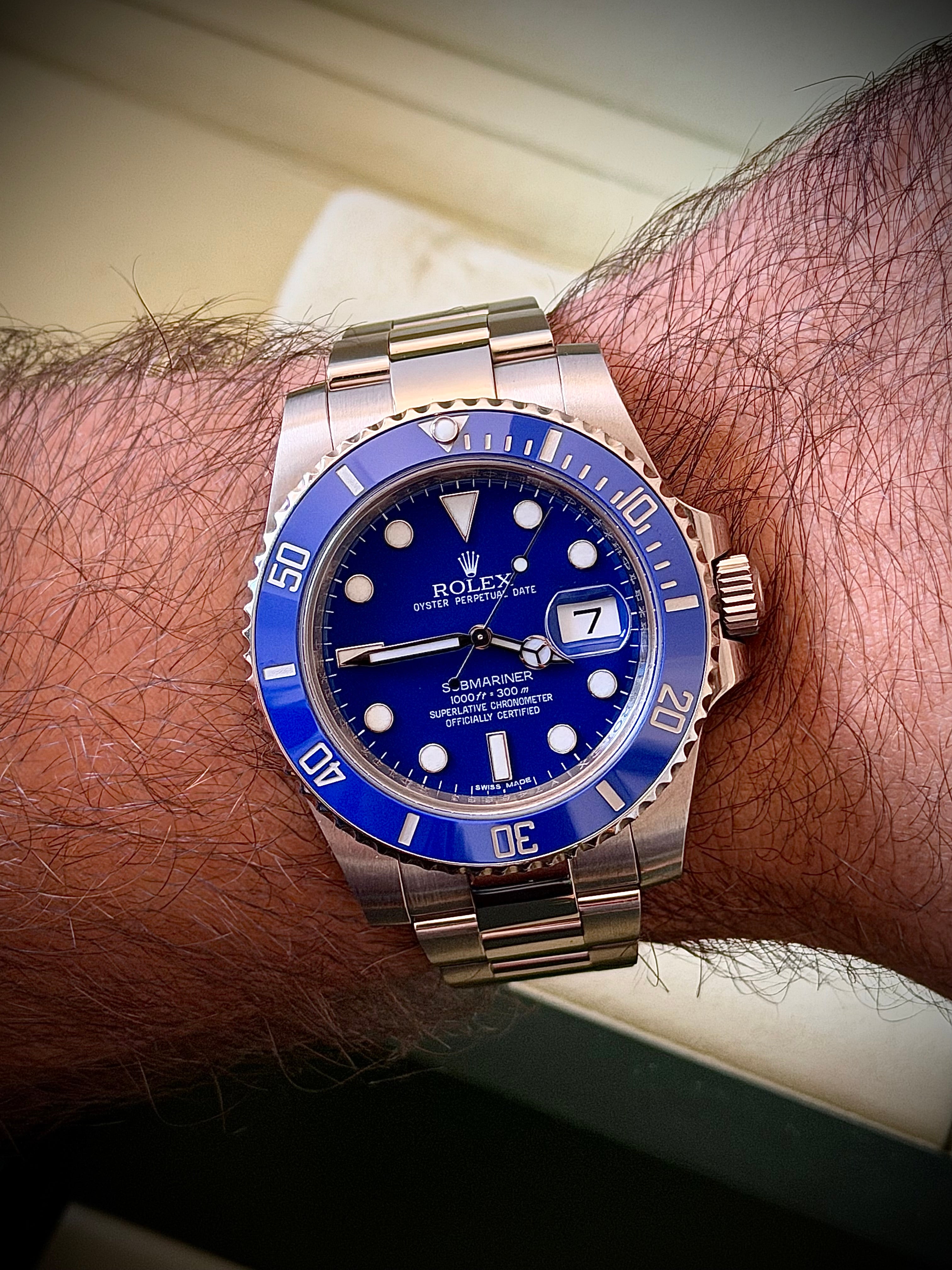 2010 ROLEX SUBMARINER DATE, 116619LB, SMURF, FULL SET, INC GST