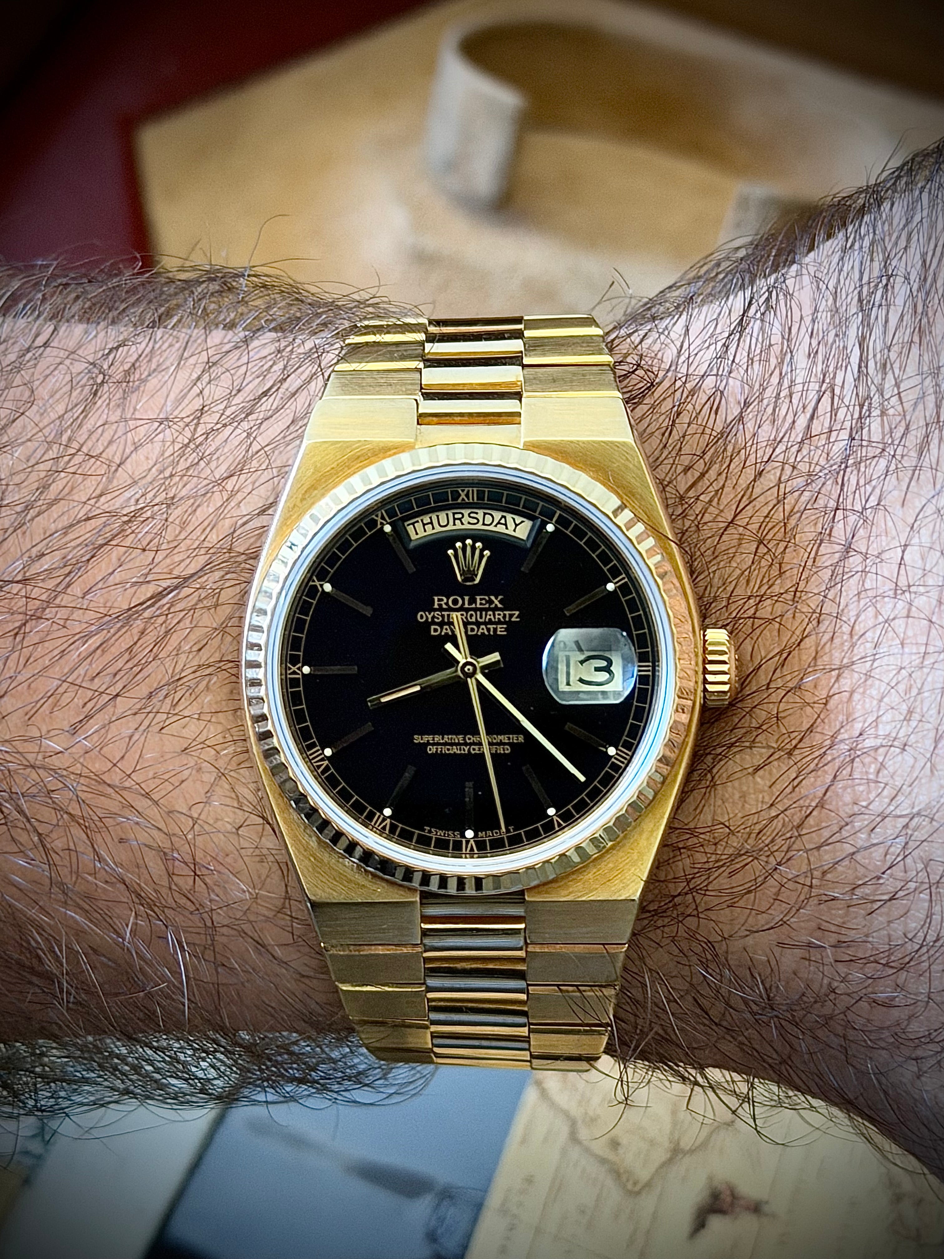 1981 ROLEX DAY-DATE OYSTERQUARTZ, PRESIDENT, 19018, FULL COLLECTORS SET, INC GST