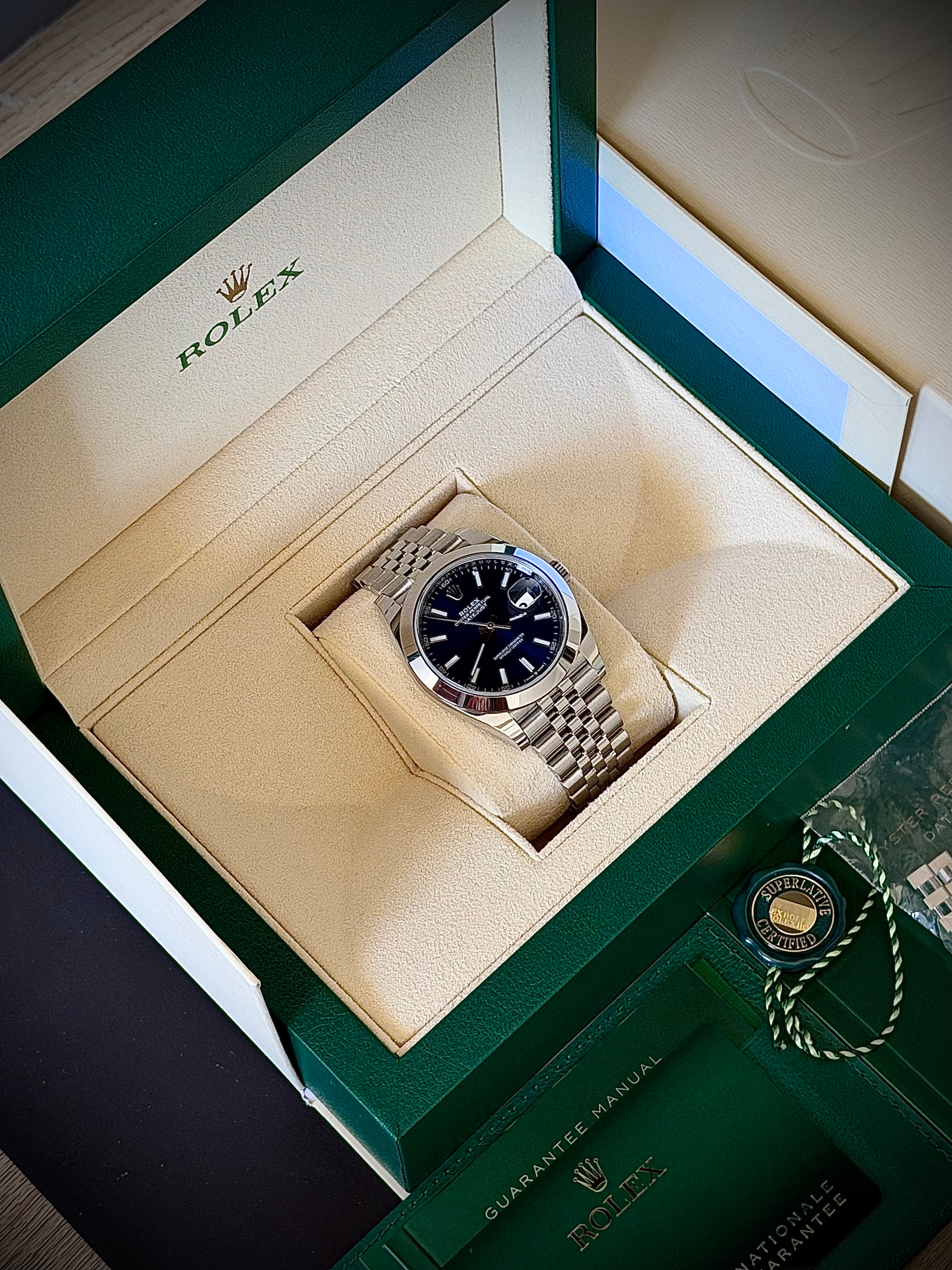 2021 ROLEX DATEJUST 41, BLUE DIAL, SMOOTH JUBILEE 126300, FULL SET, INC GST