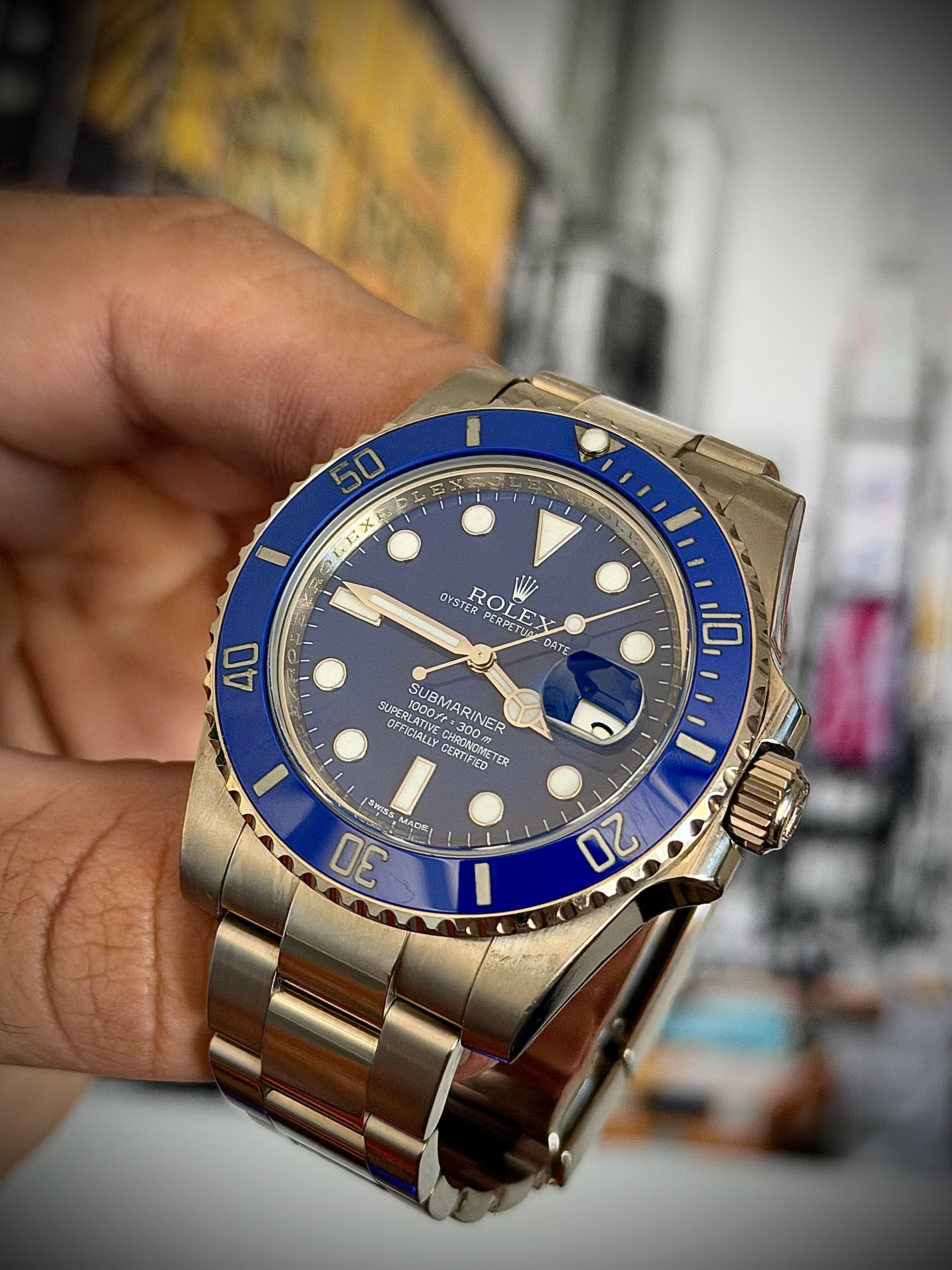 2017 ROLEX SUBMARINER DATE, 116619LB, SMURF, BOX AND PAPERS, INC GST