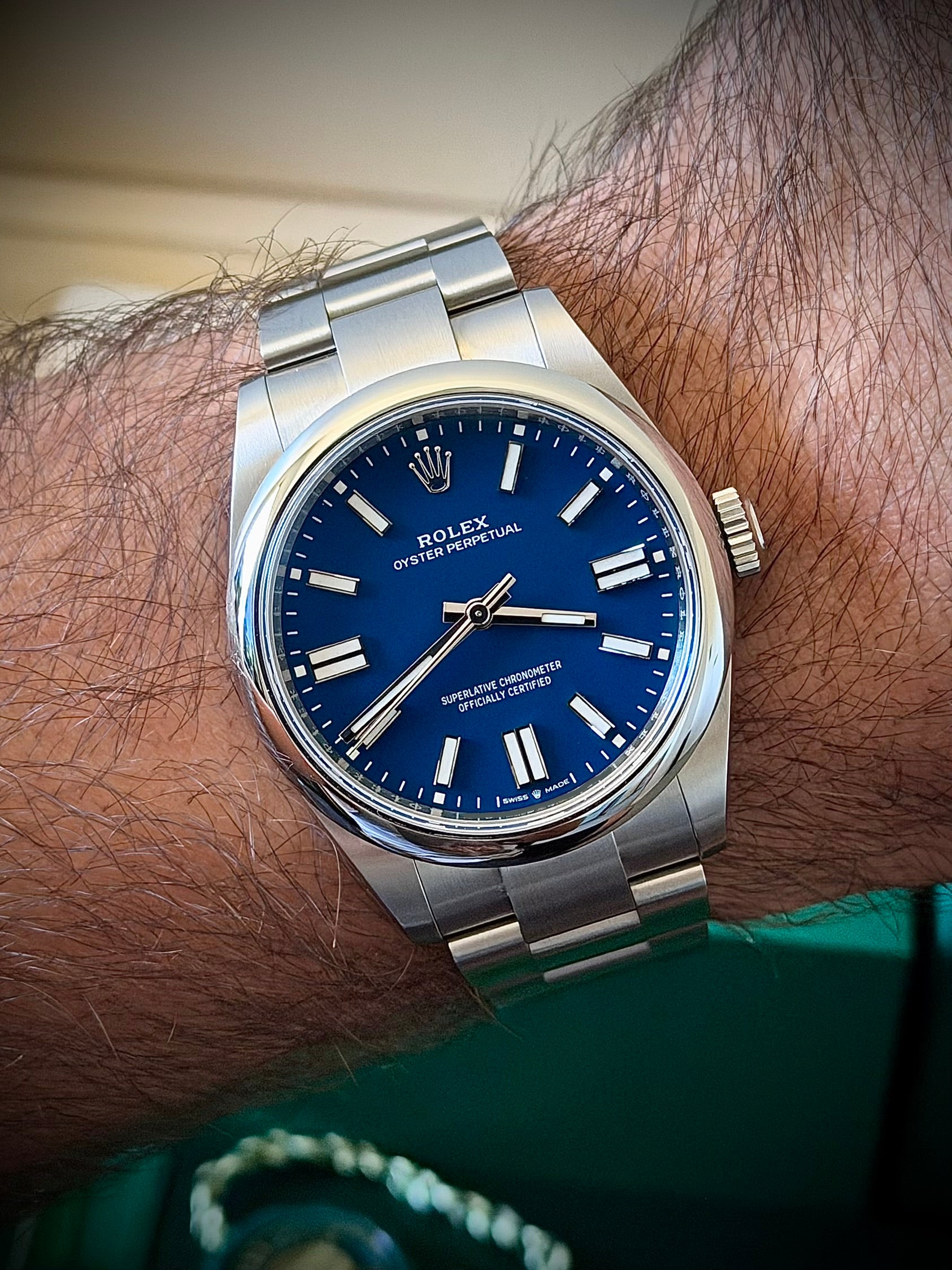 2026 ROLEX OYSTER PERPETUAL 41, MED BLUE DIAL, FULL SET, INC GST