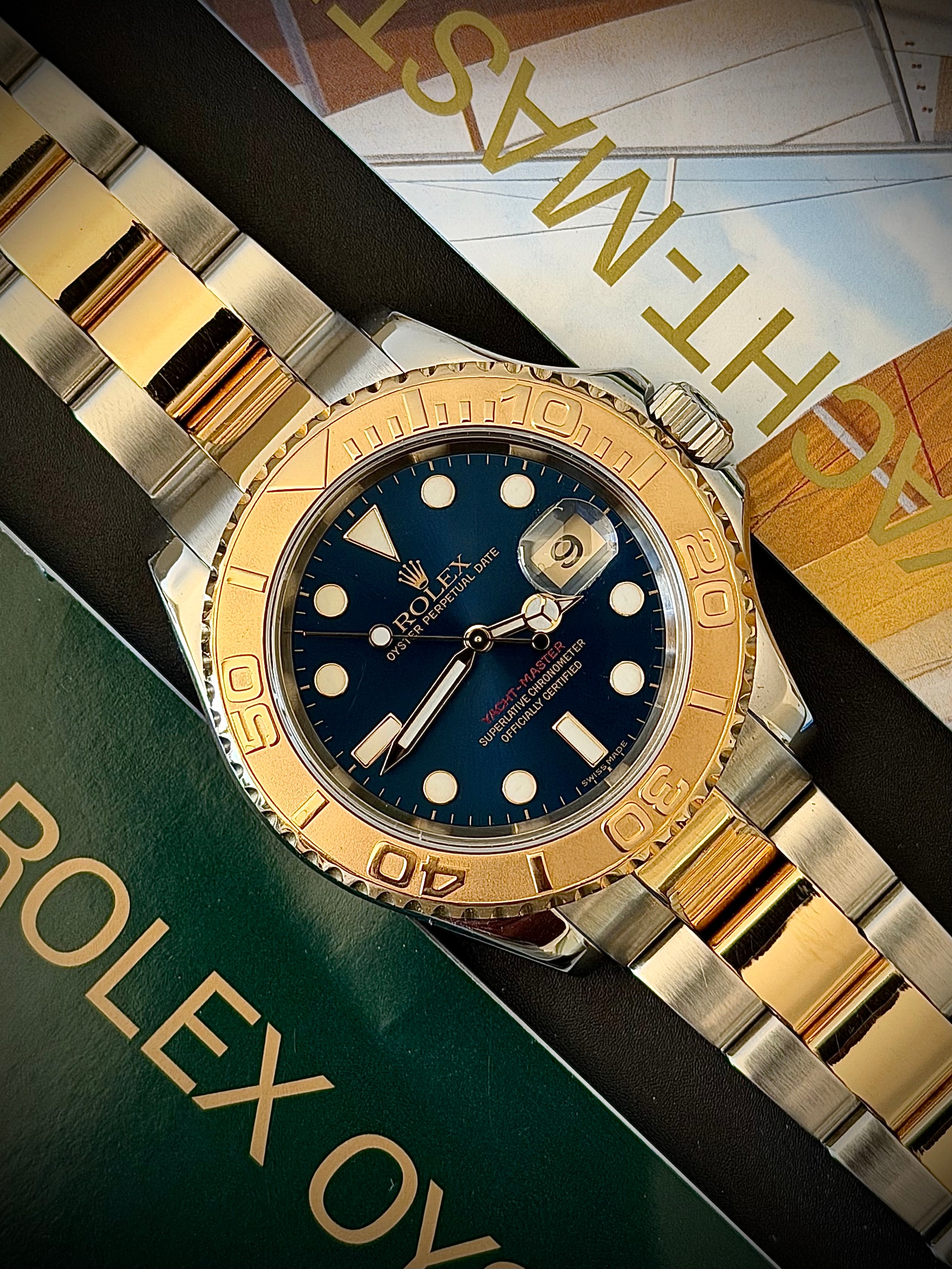 2007 ROLEX YACHT-MASTER, TWO TONE, BLUE DIAL, 16623, BOX & PAPERS, INC GST