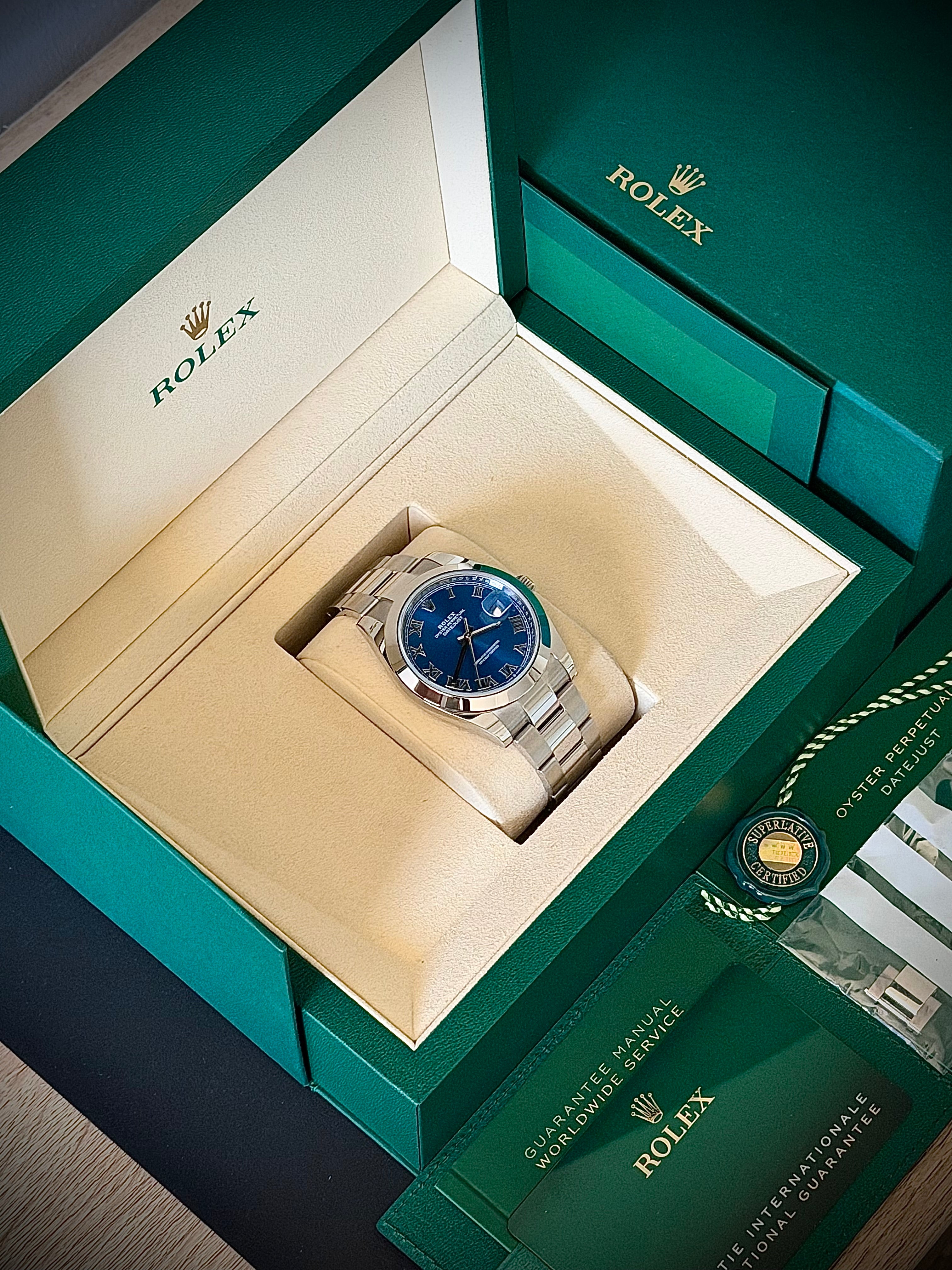 2025 ROLEX DATEJUST 41, AZZURO BLUE, 126300, MINT, FULL SET, INC GST