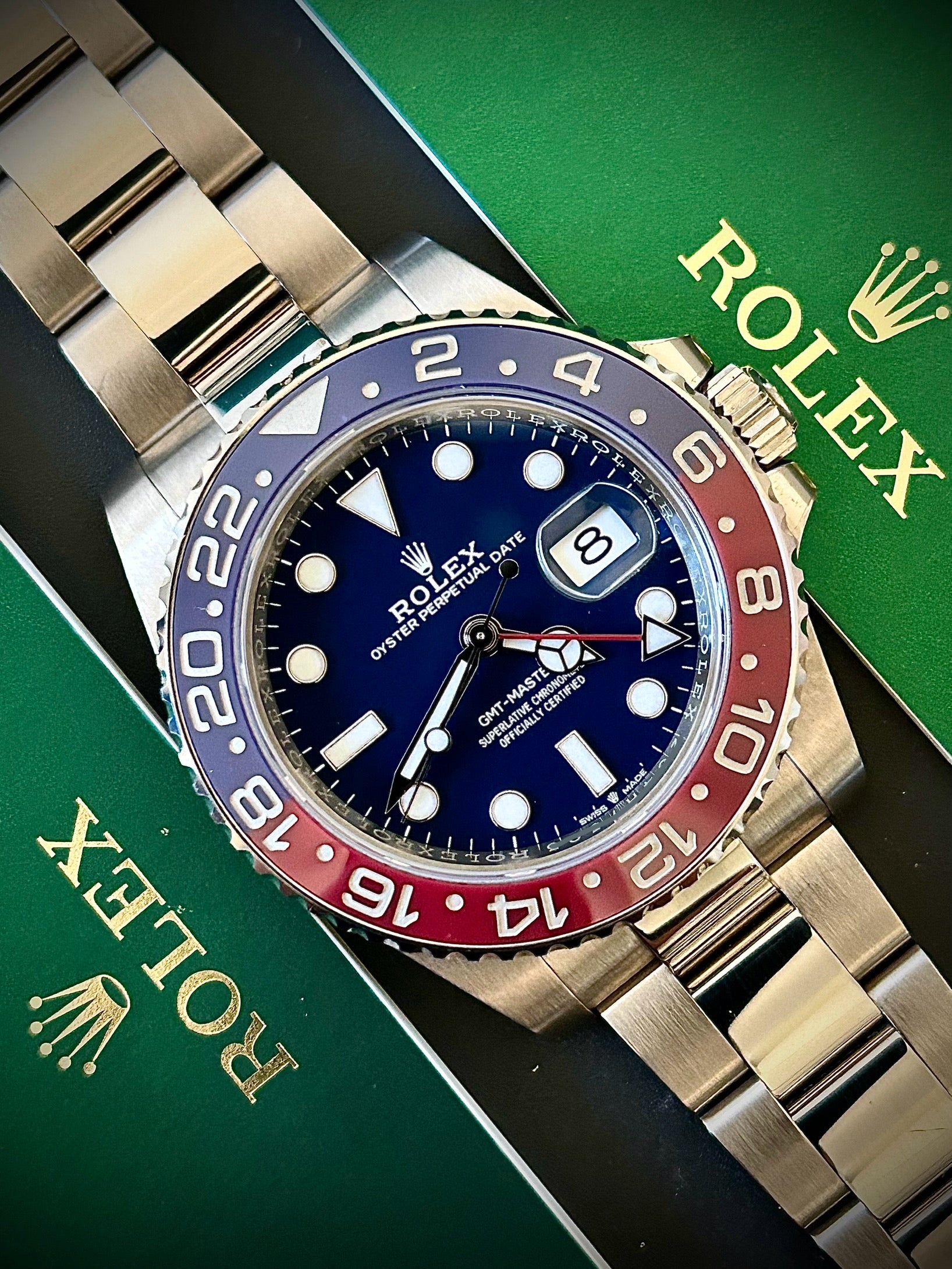 2019 ROLEX GMT MASTER II, PEPSI, WHITE GOLD, BLUE DIAL, 126719BLRO, FU