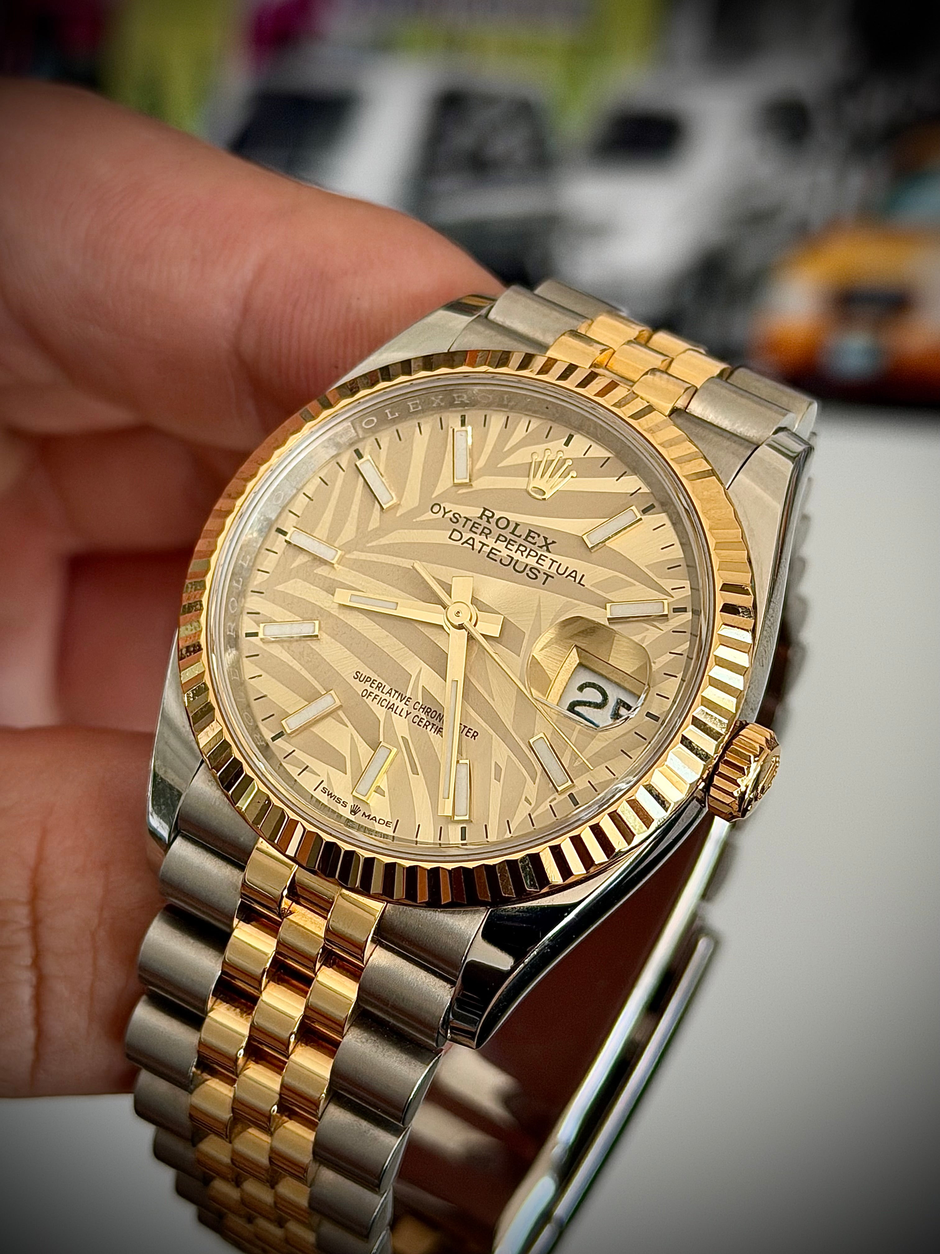 2021 ROLEX DATEJUST 36, PALM MOTIF DIAL, 126233, FULL SET, INC GST