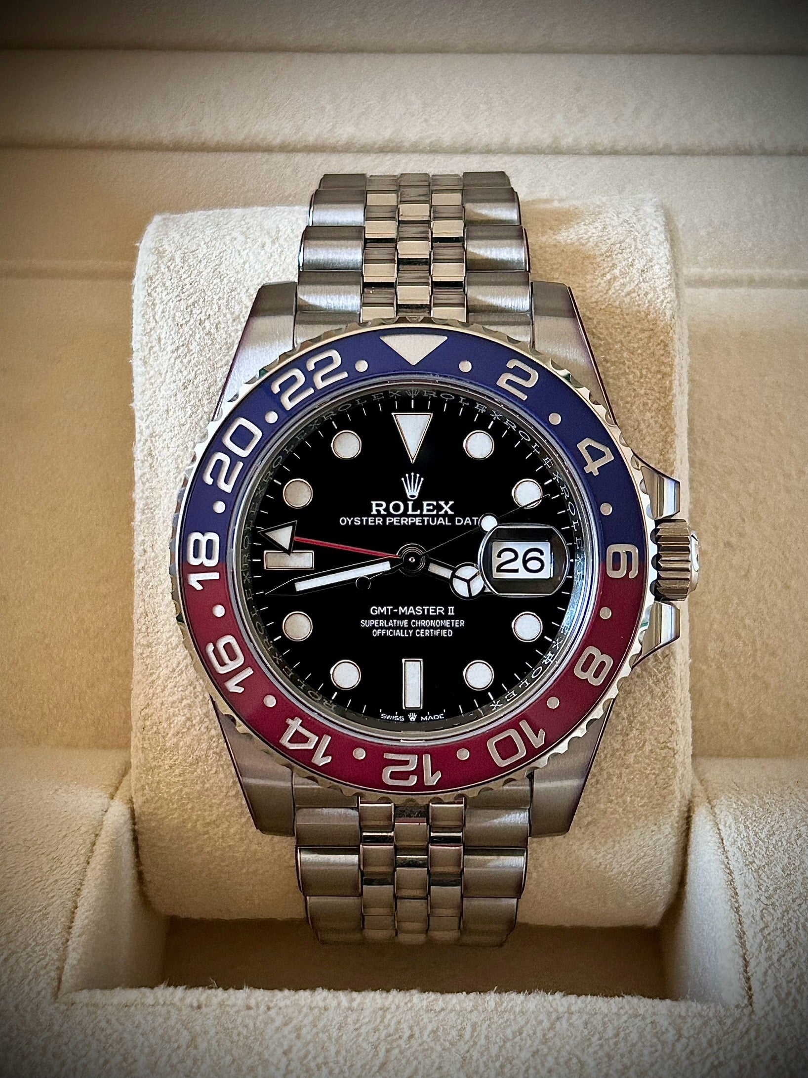 2023 ROLEX GMT MASTER II, PEPSI, MINT FULLY STICKERED 126710BLRO, FULL SET, INC GST
