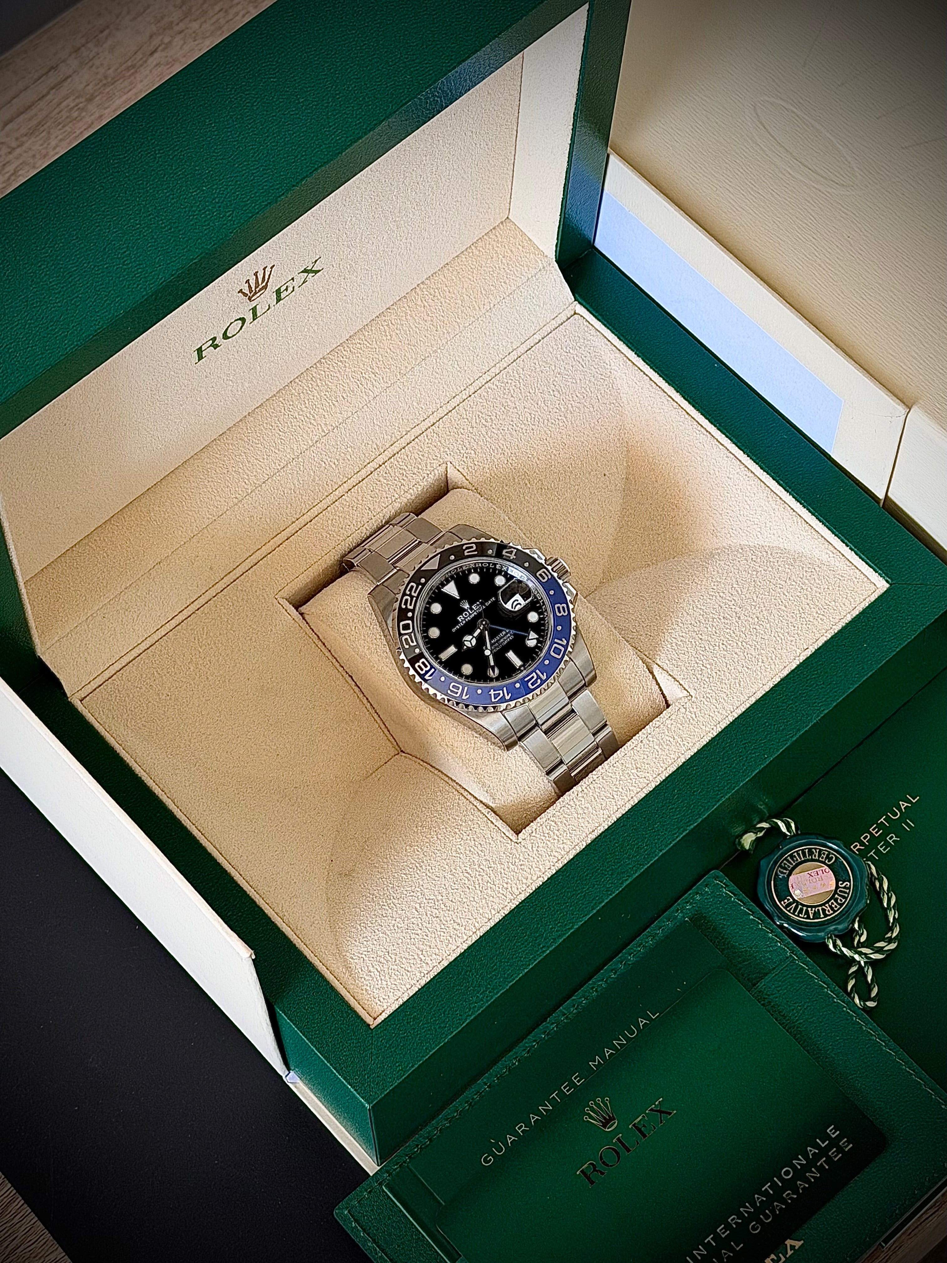 2022 ROLEX GMT MASTER II, BATMAN, 126710BLNR, FULL SET, INC GST