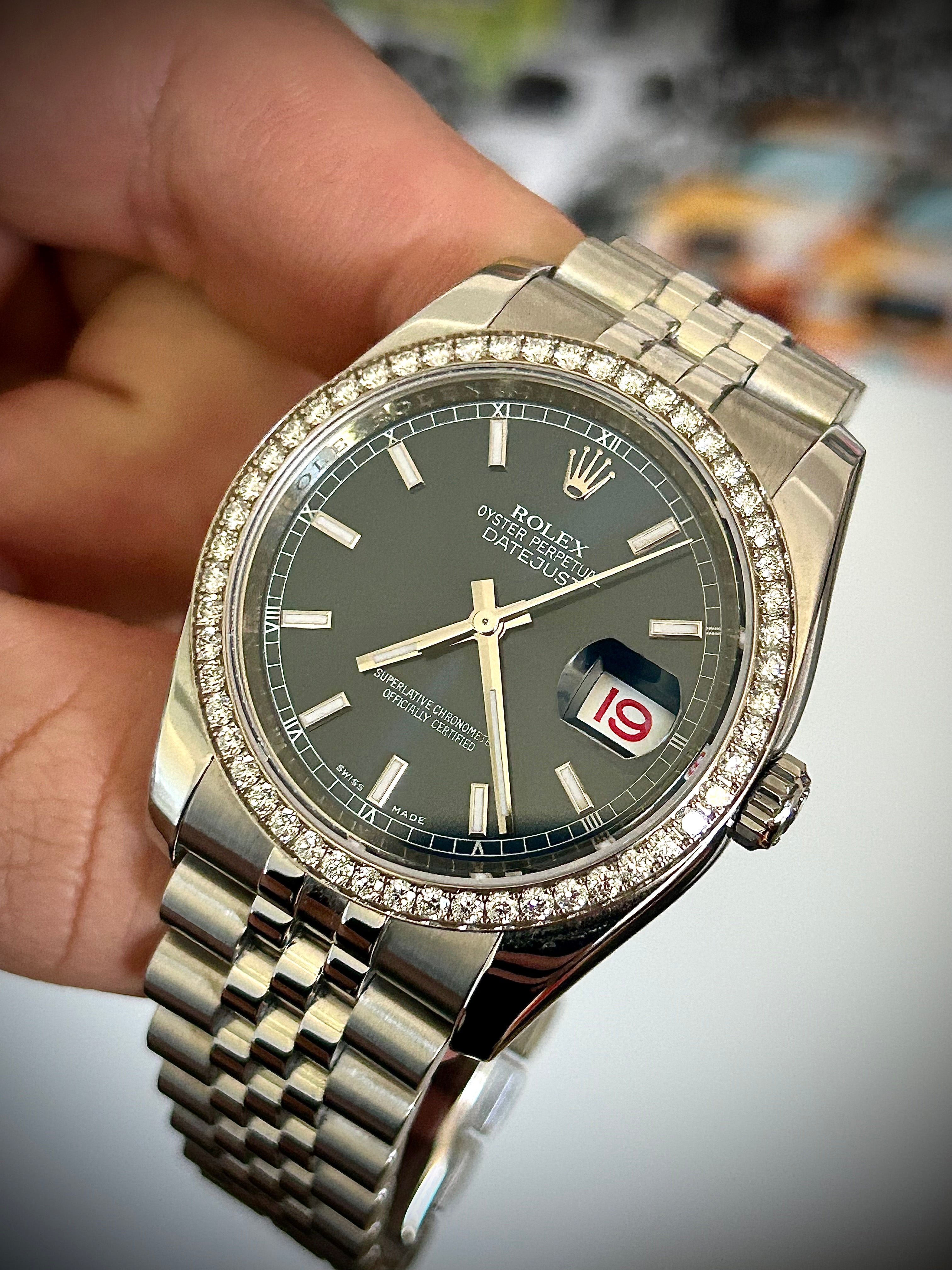 ROLEX DATEJUST 36, DIAMOND BEZEL, JUBILEE, 116244, BOX & RSC, INC GST