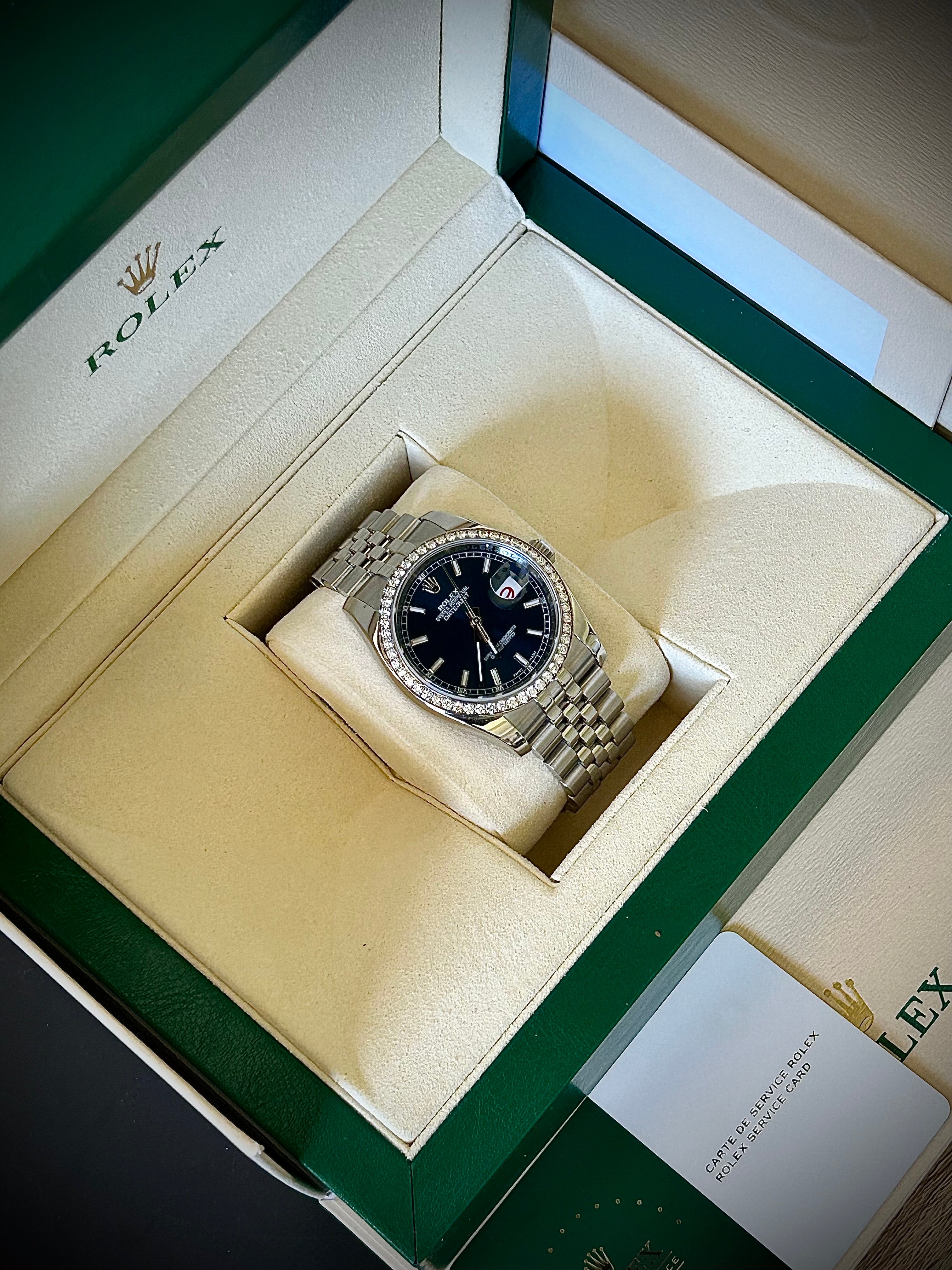 ROLEX DATEJUST 36, DIAMOND BEZEL, JUBILEE, 116244, BOX & RSC, INC GST