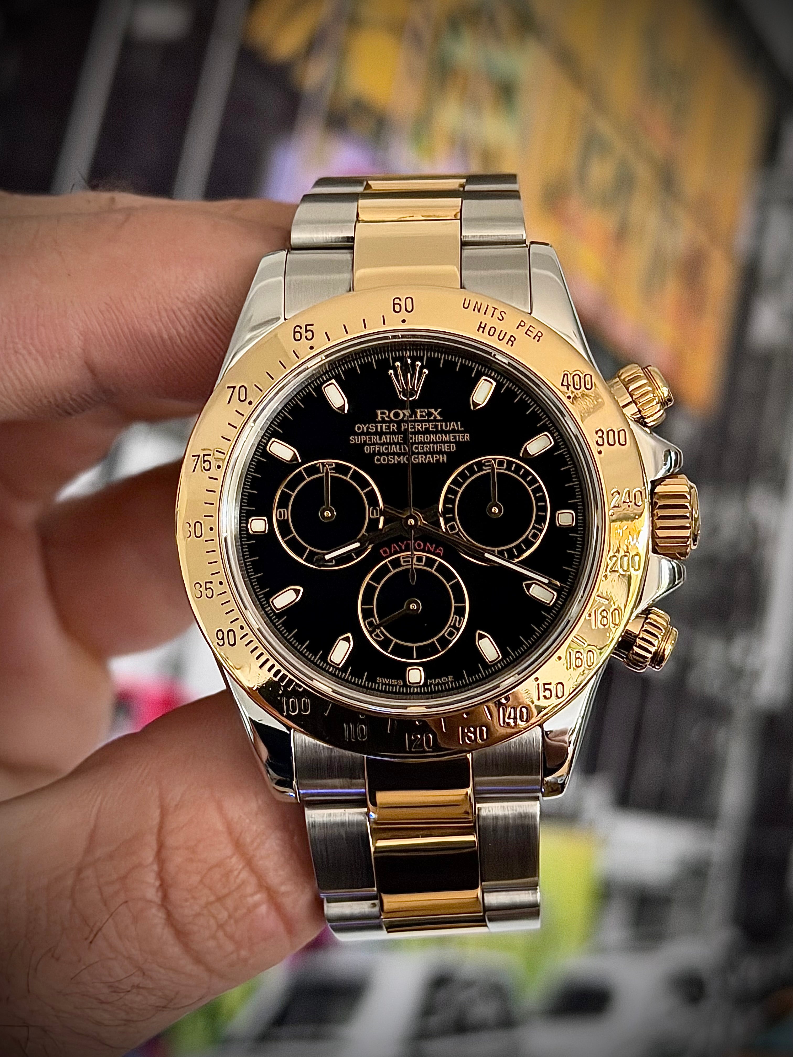 2002 ROLEX COSMOGRAPH DAYTONA, BLACK DIAL, TWO TONE, 116523, WATCH ONLY, INC GST