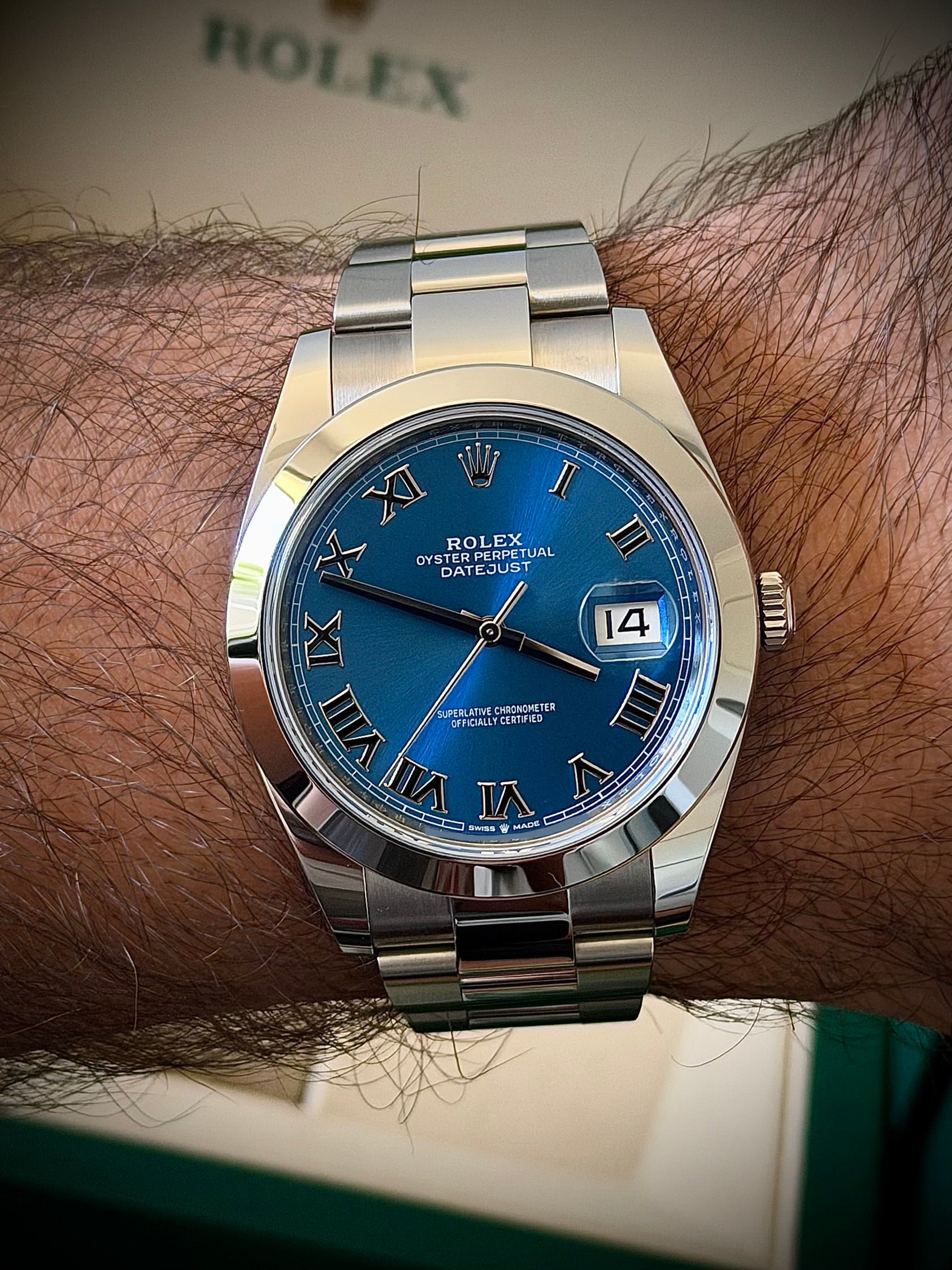 2025 ROLEX DATEJUST 41, AZZURO BLUE, 126300, MINT, FULL SET, INC GST