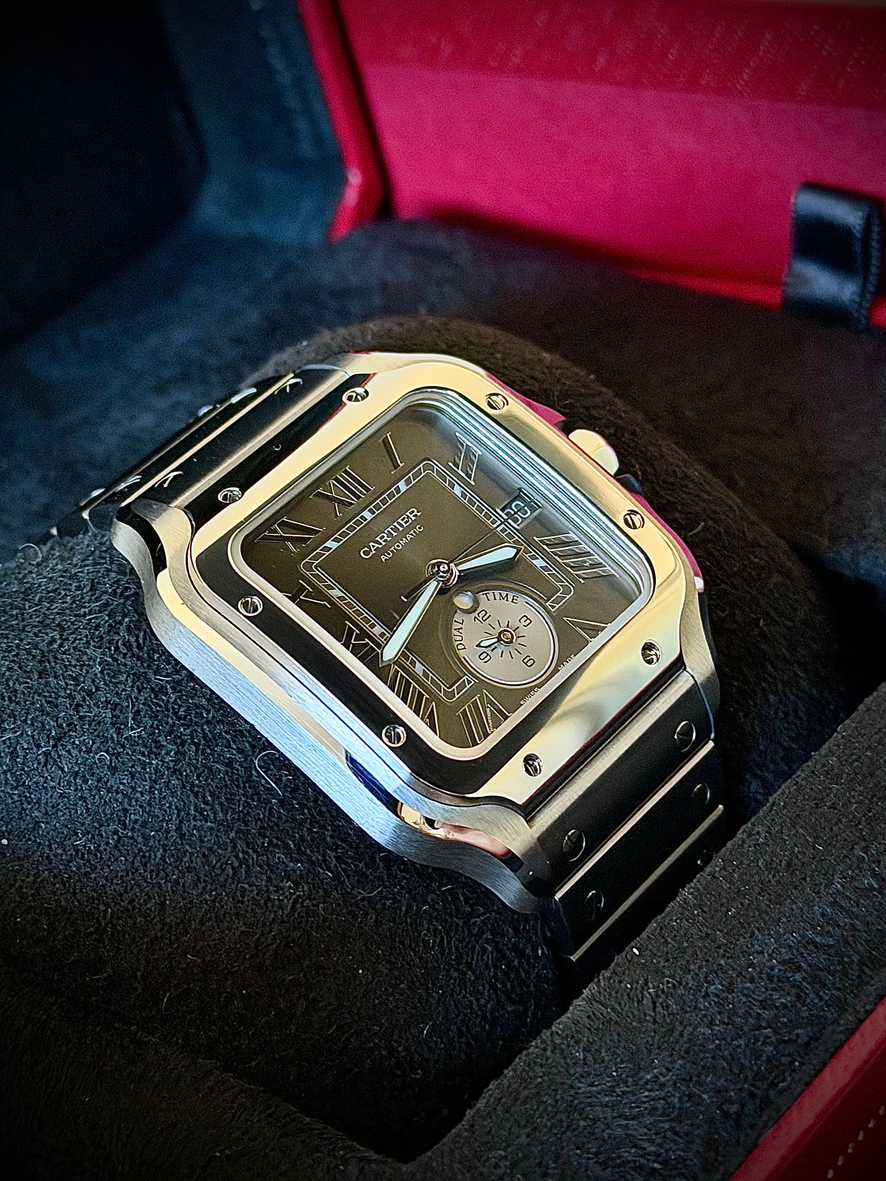 2024 CARTIER SANTOS DE CARTIER LARGE DUAL TIME, WSSA0076, BOX AND PAPERS, INC GST