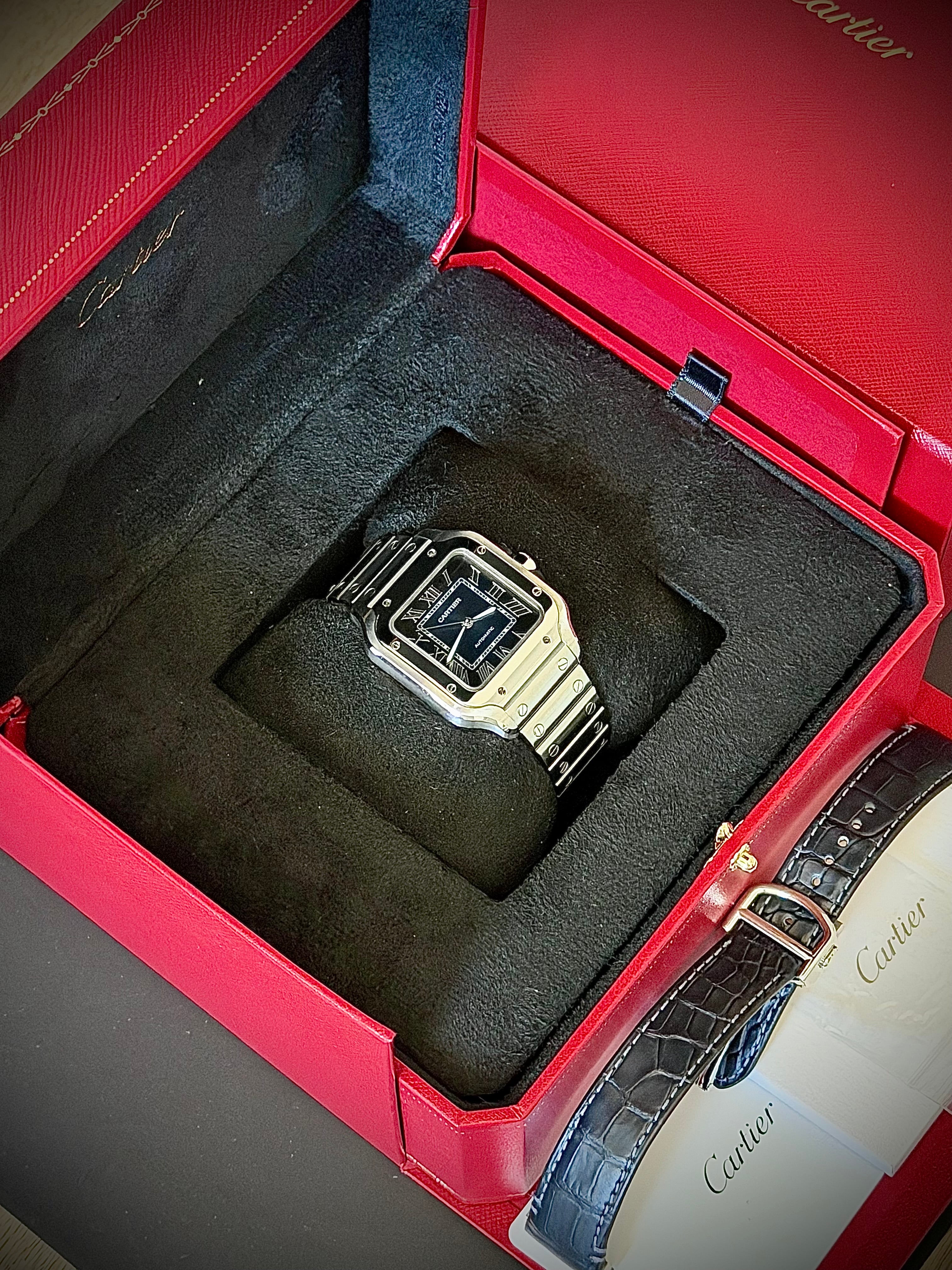 2024 CARTIER SANTOS DE CARTIER MEDIUM, BLUE DIAL, WSSA0063, FULL SET, INC GST