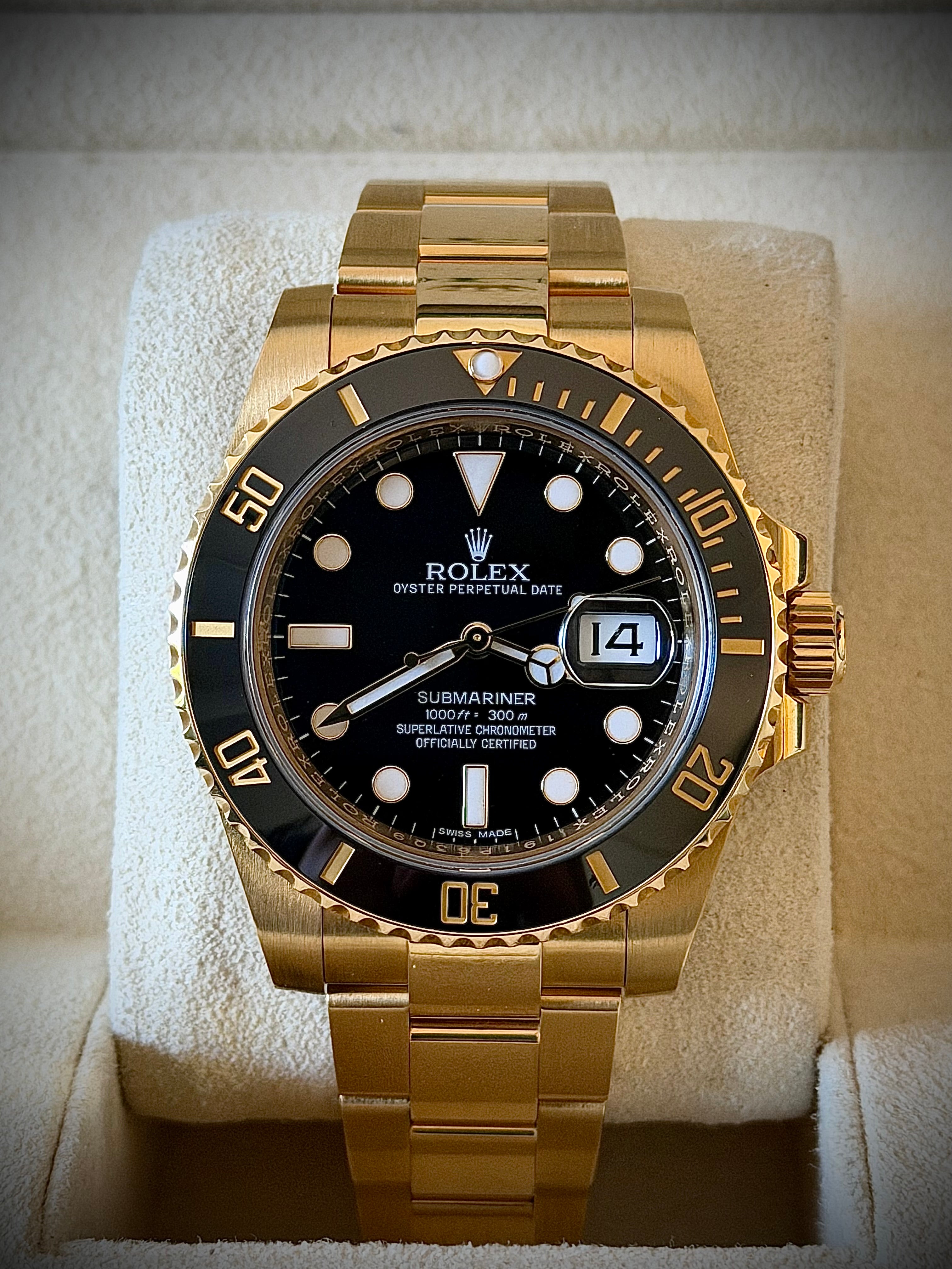 2016 ROLEX SUBMARINER DATE, YELLOW GOLD, 116618LN, BOX AND PAPERS, INC GST
