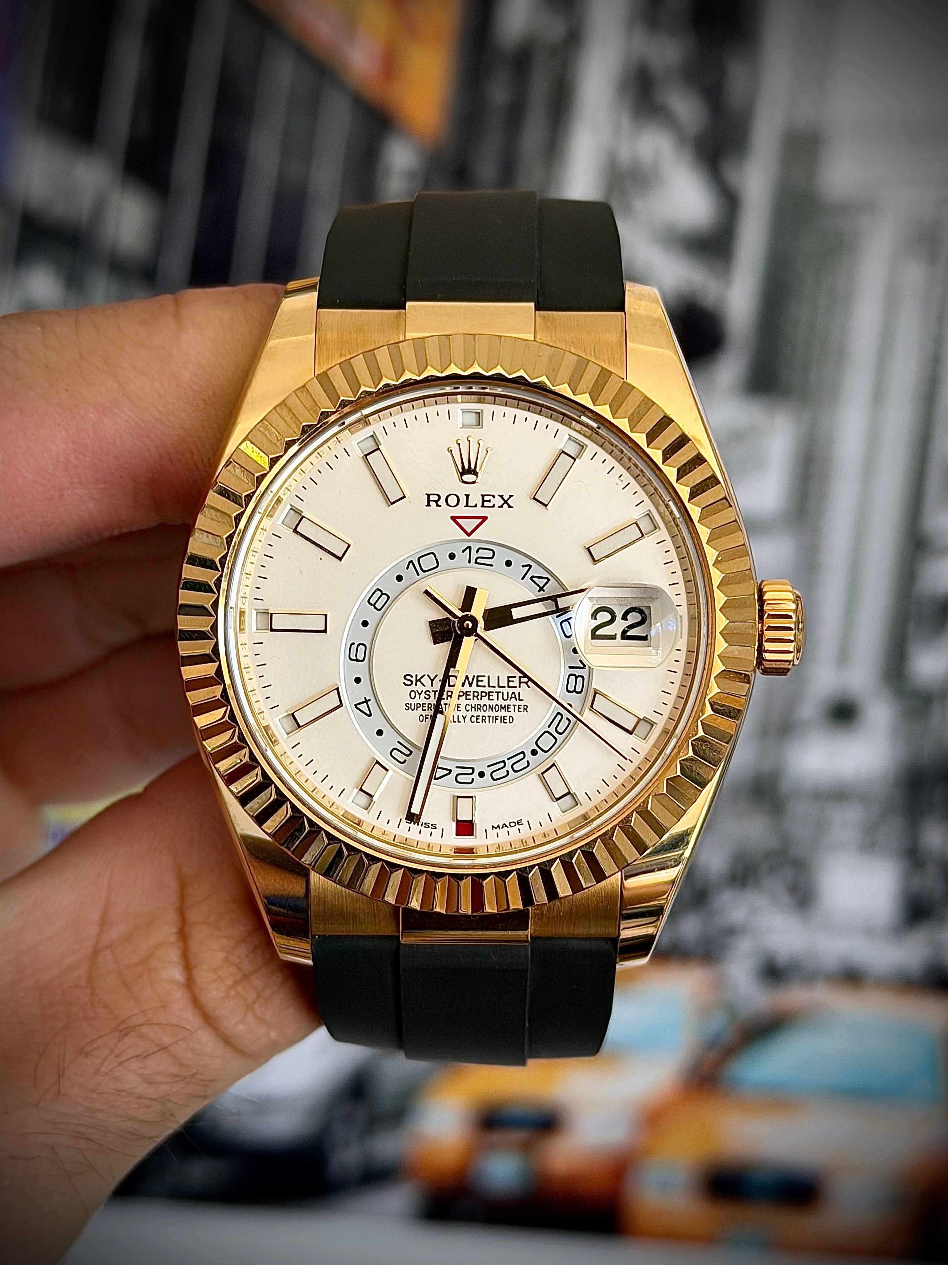 2022 ROLEX SKY-DWELLER, 326238, WHITE DIAL, OYSTERFLEX, FULL SET, INC GST