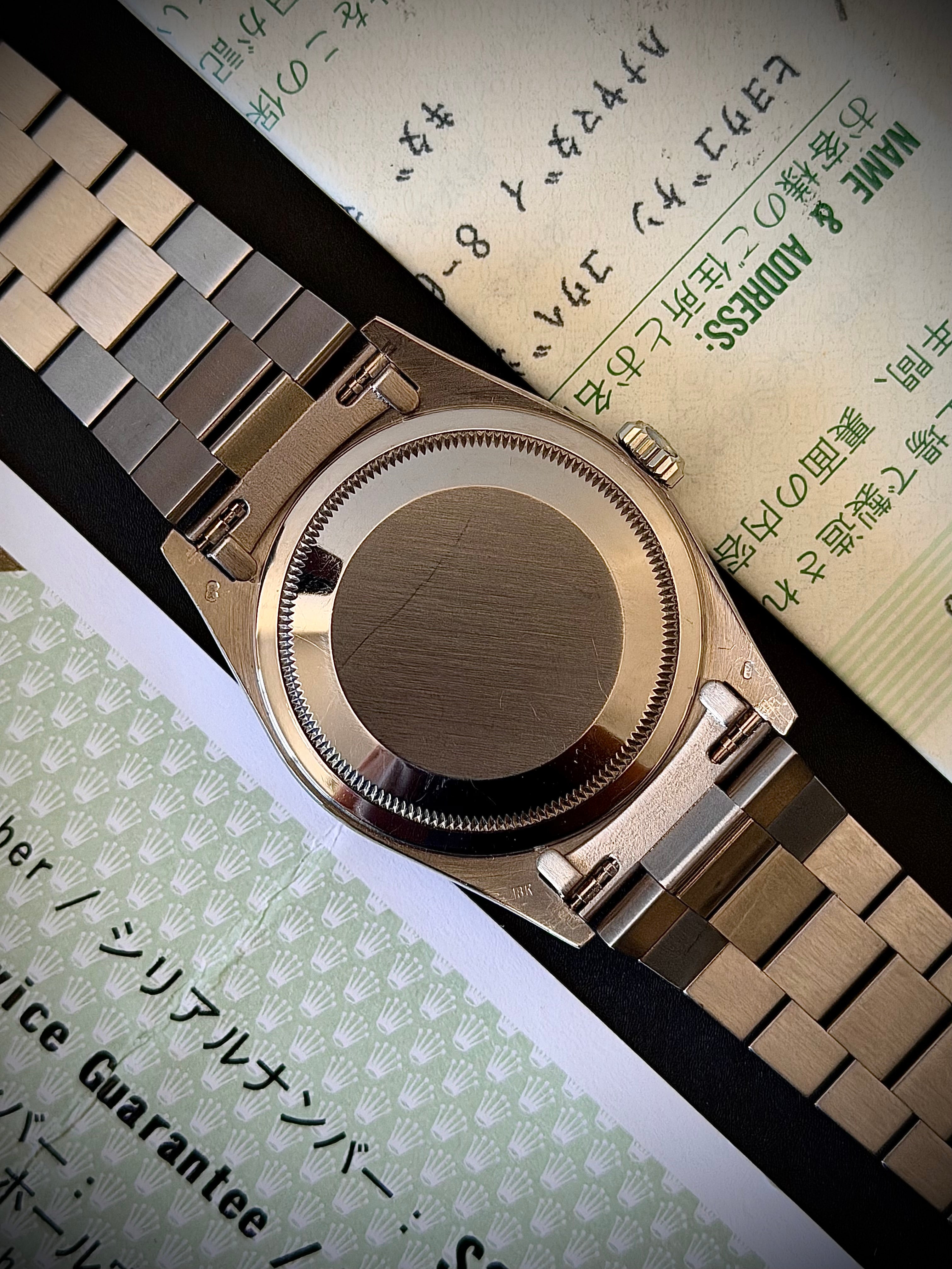 1994 ROLEX DAY-DATE 36, WHITE GOLD, 18239, BOX AND PAPERS, WITH RSC, INC GST