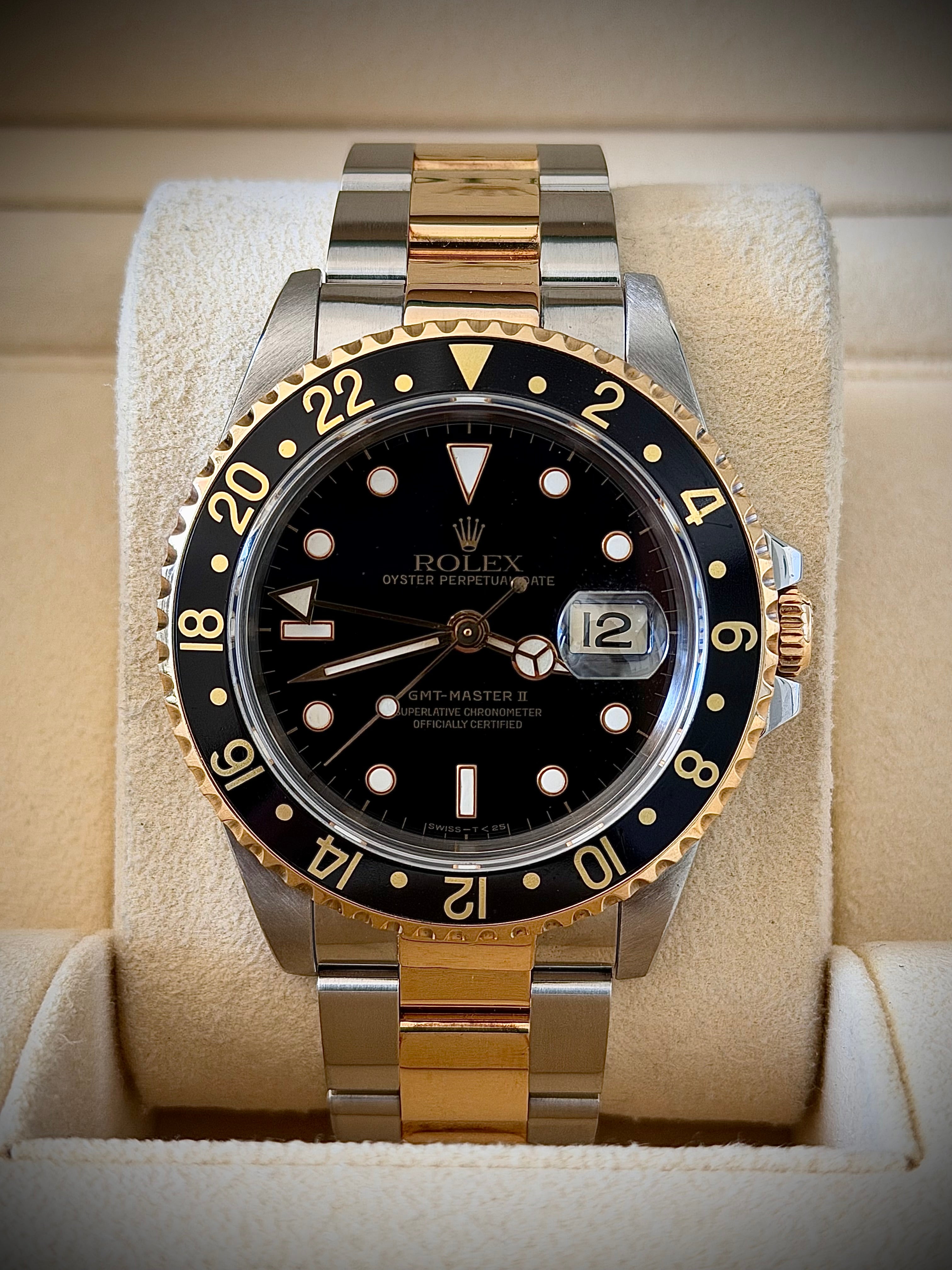 1993 ROLEX GMT-MASTER II, TWO TONE, 16713, FULL SET, INC GST