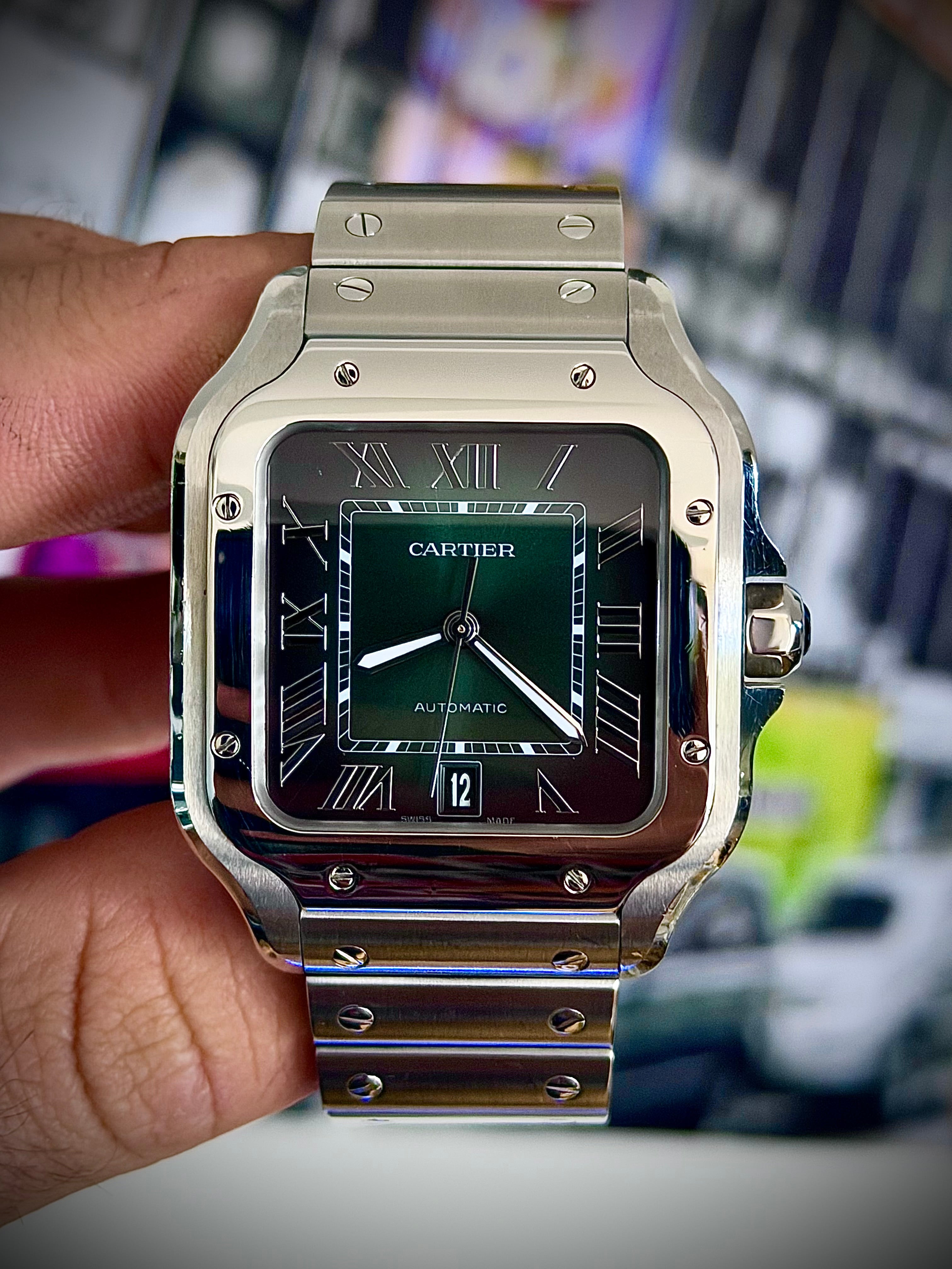 2024 CARTIER SANTOS DE CARTIER LARGE, GREEN DIAL, WSSA0062, FULL SET, INC GST
