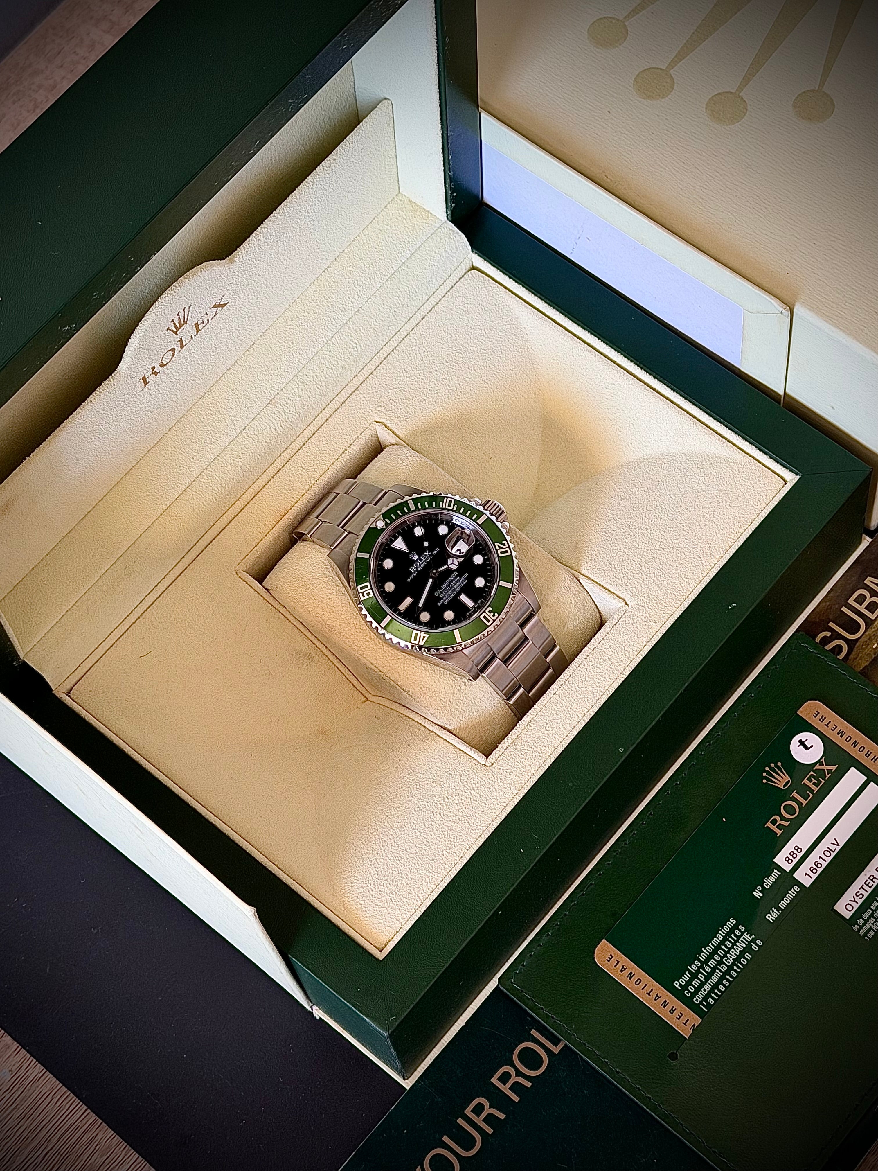 2010 ROLEX SUBMARINER DATE, KERMIT, 16610LV, FULL SET, INC GST