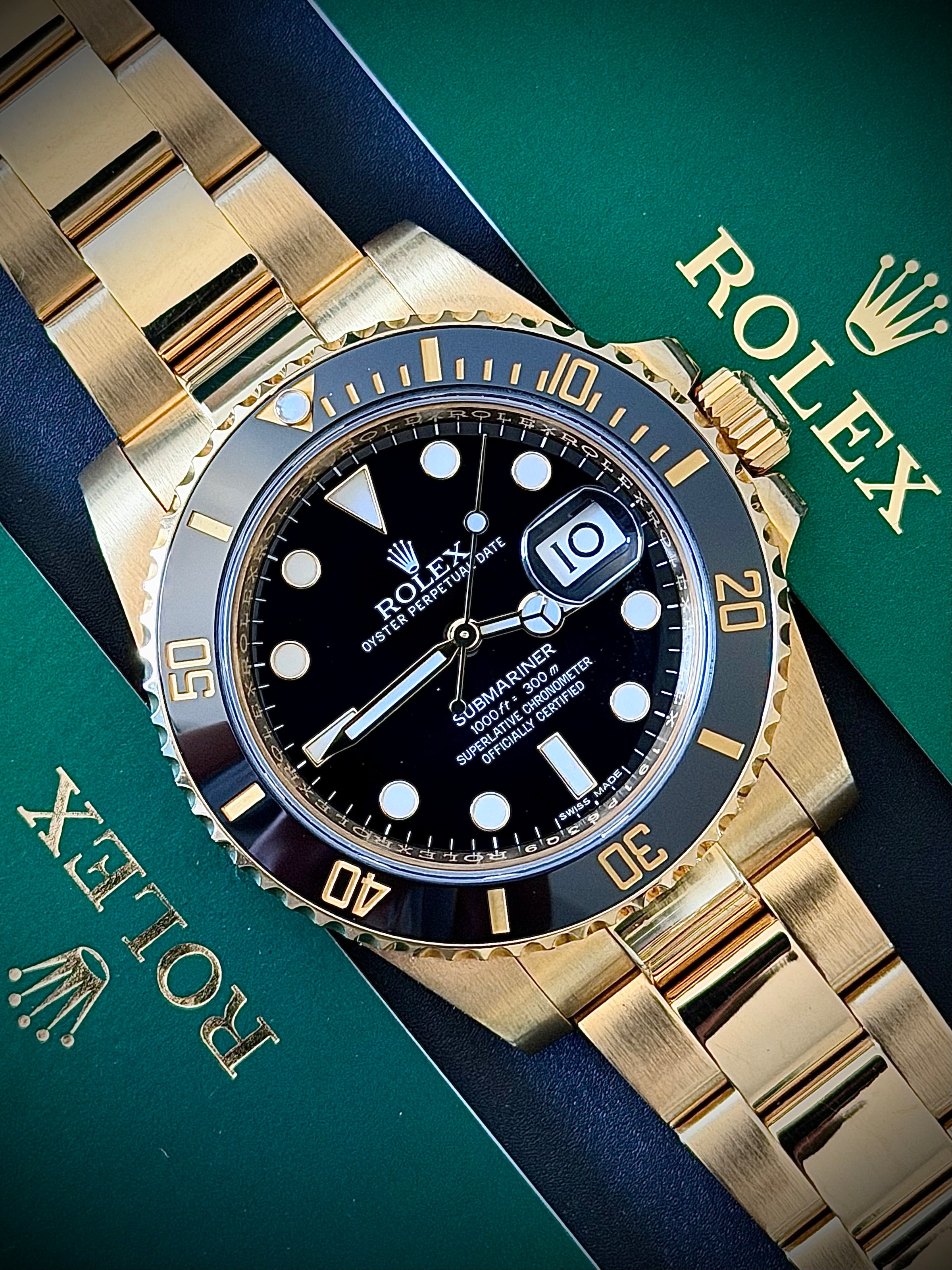 2016 ROLEX SUBMARINER DATE, YELLOW GOLD, 116618LN, BOX AND PAPERS, INC GST