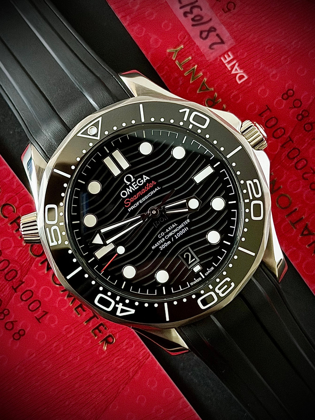 2025 OMEGA SEAMASTER DIVER 300M, 210.32.42.20.01.001, BLACK DIAL, BLACK RUBBER STRAP, FULL SET, INC GST