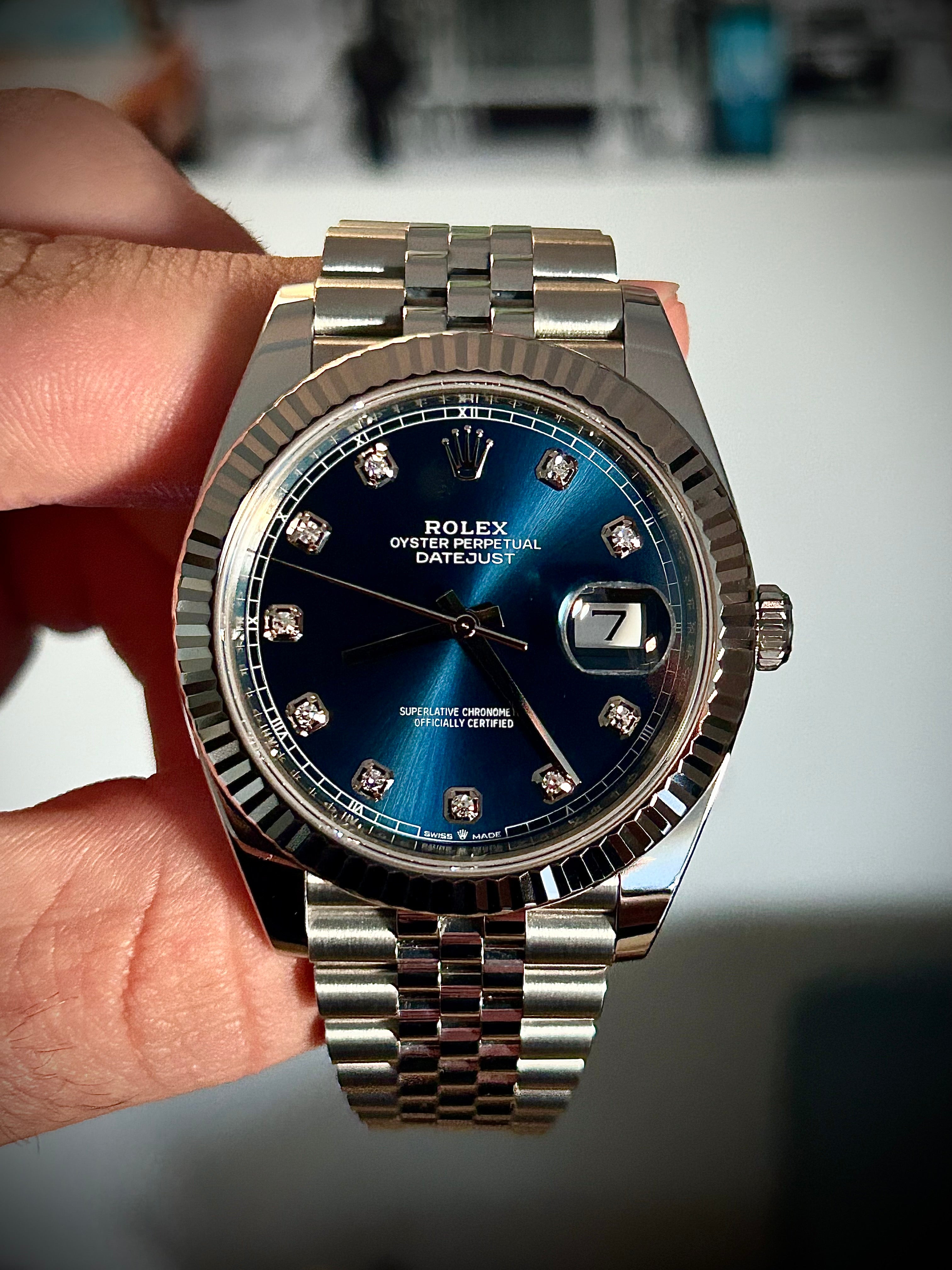 2024 ROLEX DATEJUST 41, BLUE DIAMOND DIAL, 126334, FULL SET, INC GST