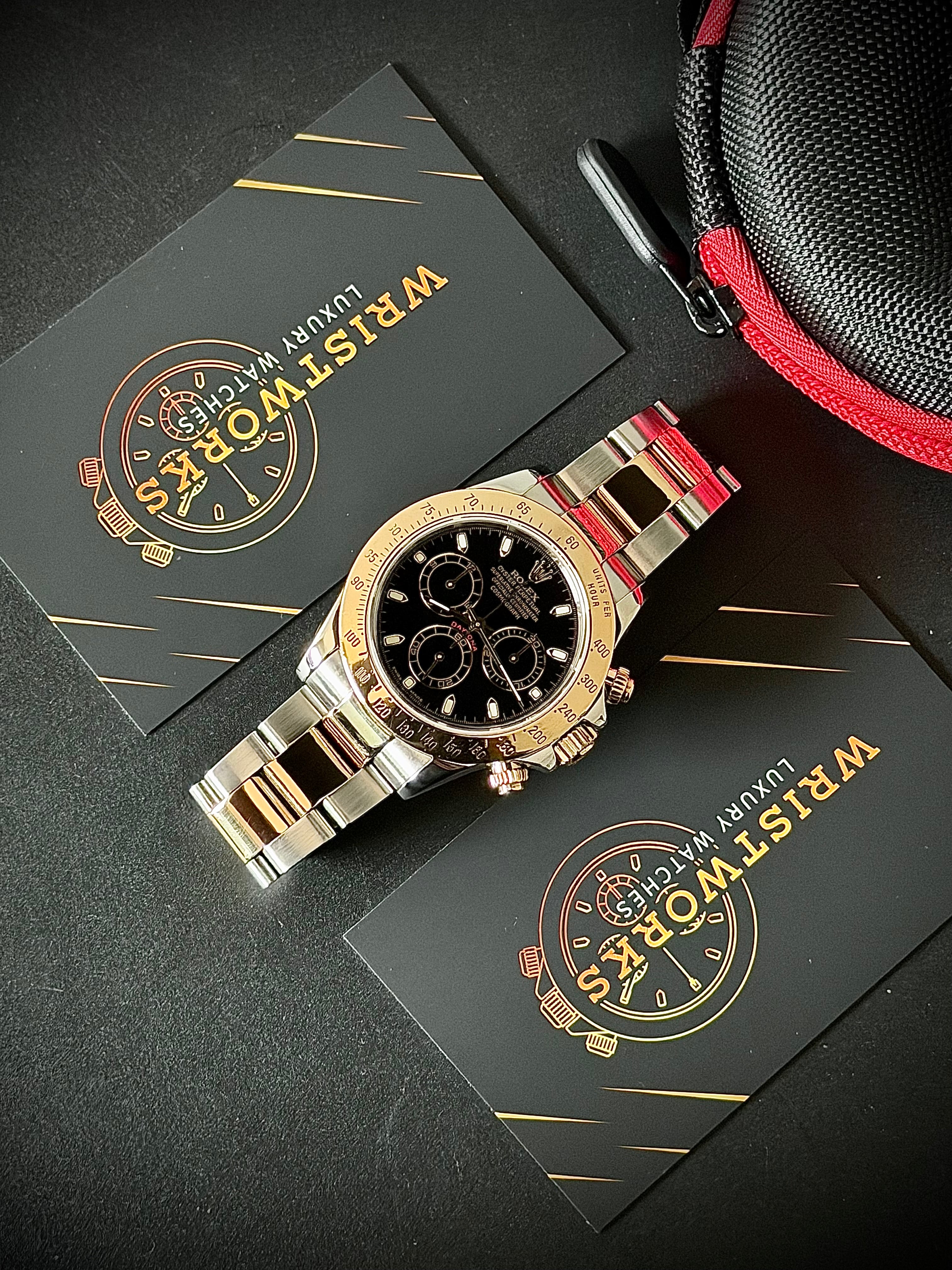 2002 ROLEX COSMOGRAPH DAYTONA, BLACK DIAL, TWO TONE, 116523, WATCH ONLY, INC GST