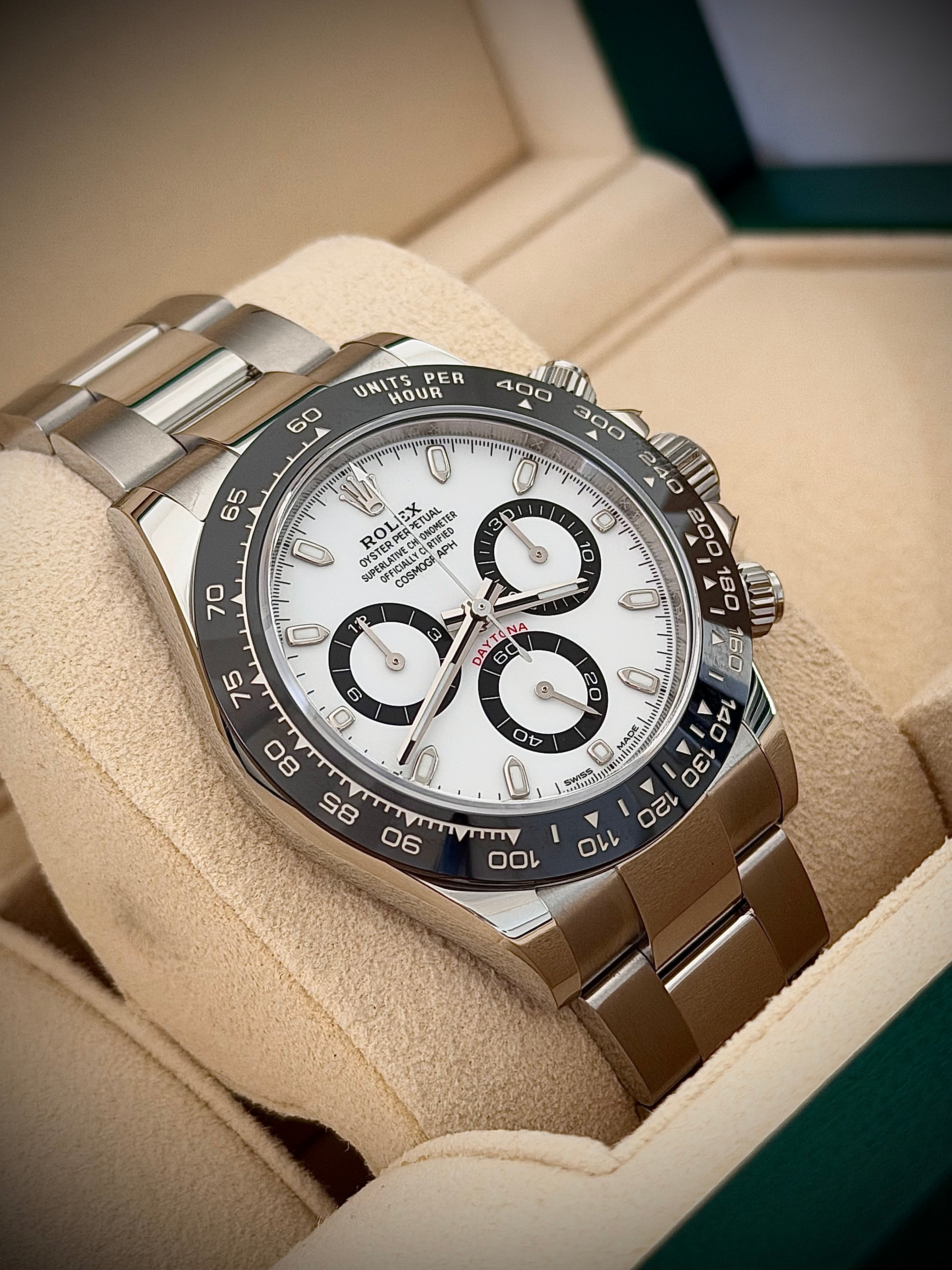 2022 ROLEX COSMOGRAPH DAYTONA, “PANDA” 116500LN, NEAR NEW FACTORY STICKERED, FULL SET, INC GST
