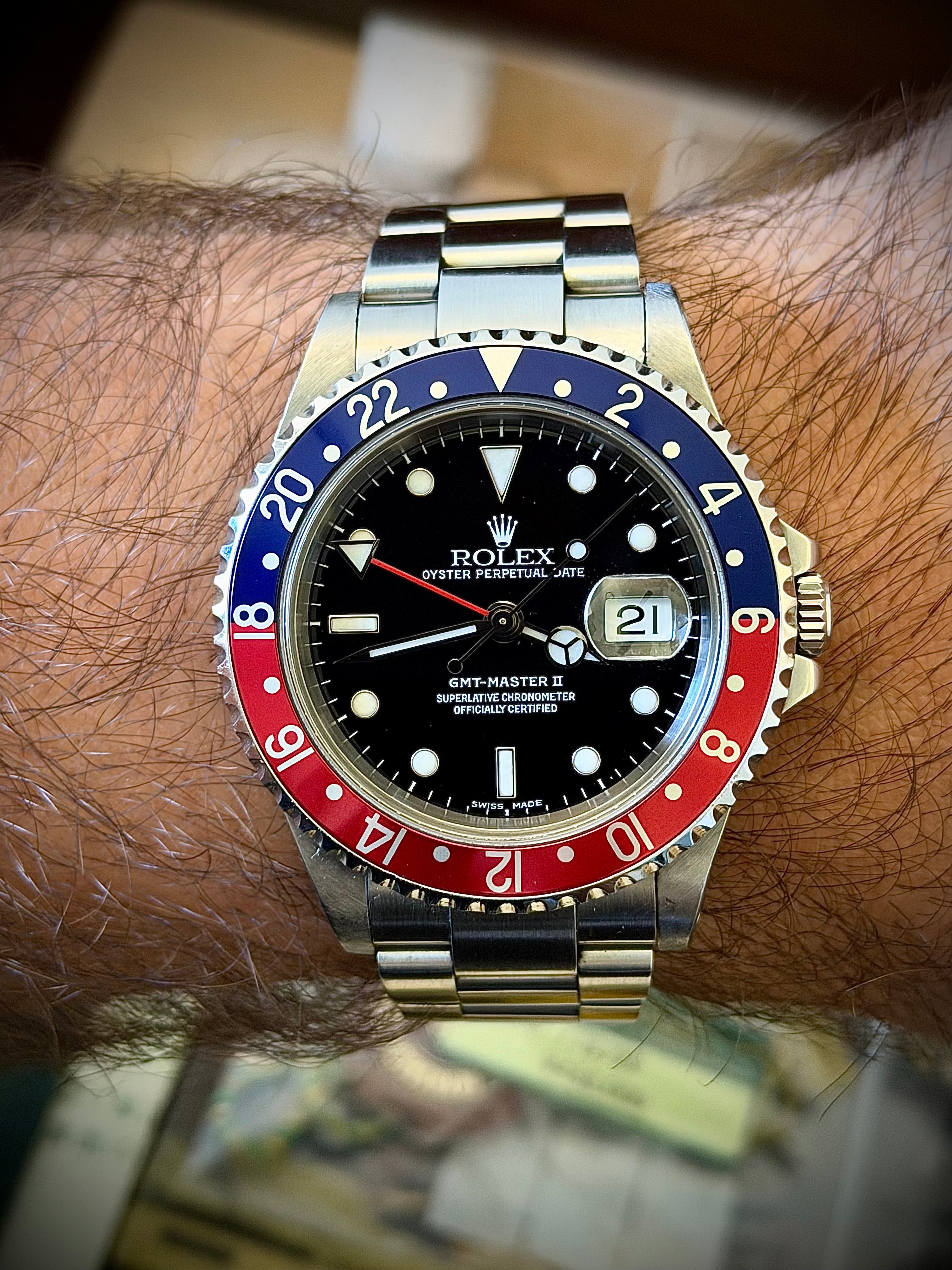 2003 ROLEX GMT-MASTER II, 16710 “PEPSI”, FULL COLLECTOR’S SET, WITH RSC, INC GST
