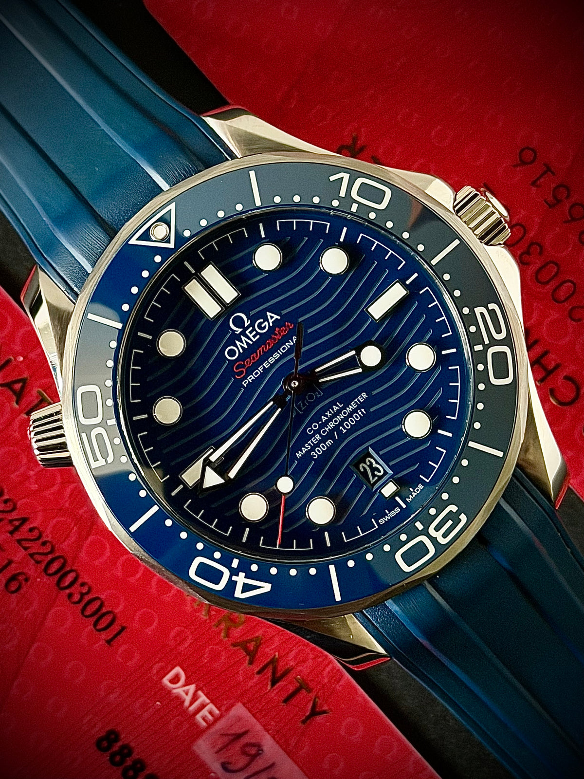 2024 OMEGA SEAMASTER DIVER 300M, 210.32.42.20.03.001, BLUE DIAL, BLUE RUBBER STRAP, FULL SET, INC GST