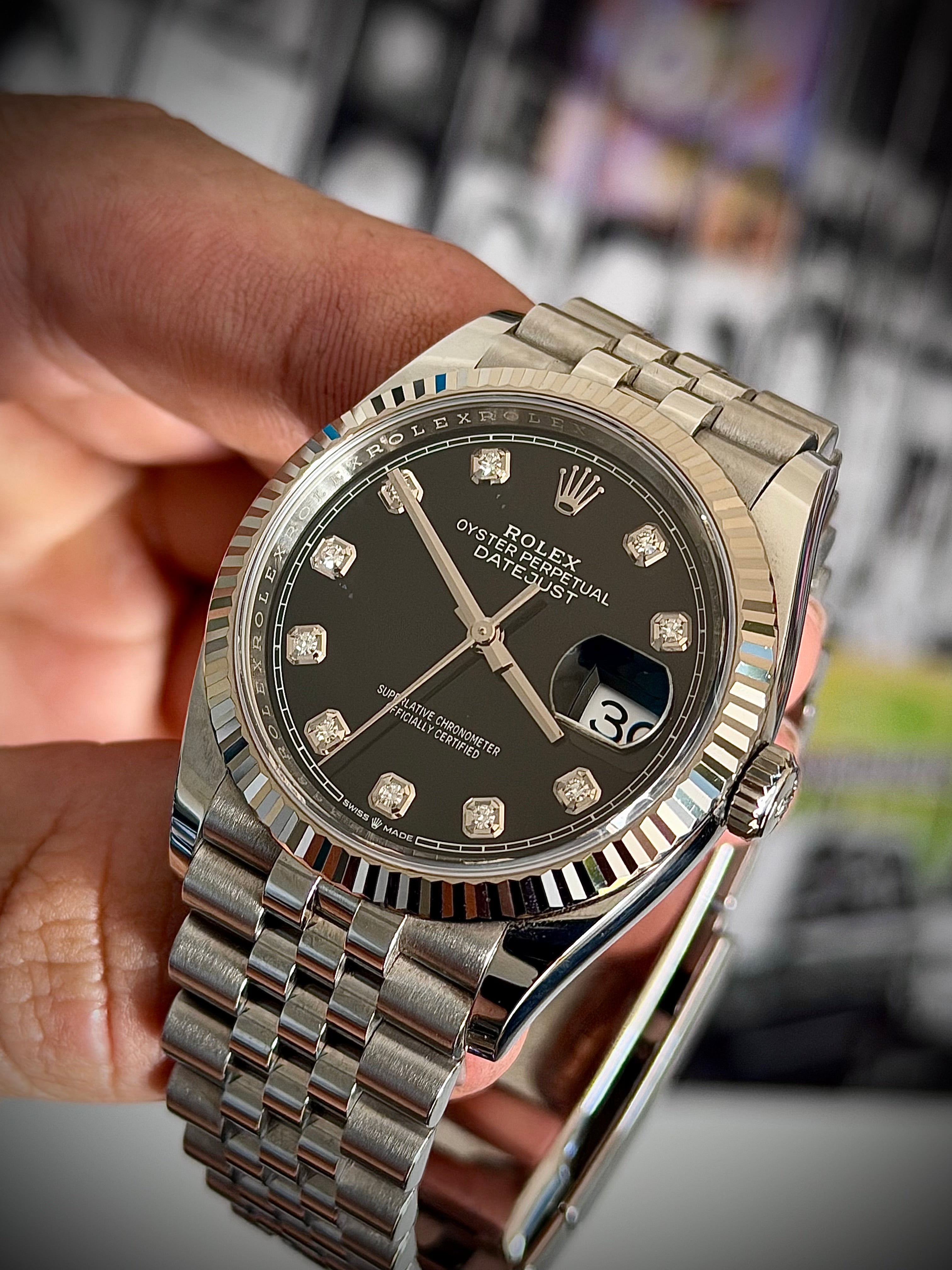 2020 ROLEX DATEJUST 36, 126234, BLACK DIAMOND DIAL, FULL SET, INC GST