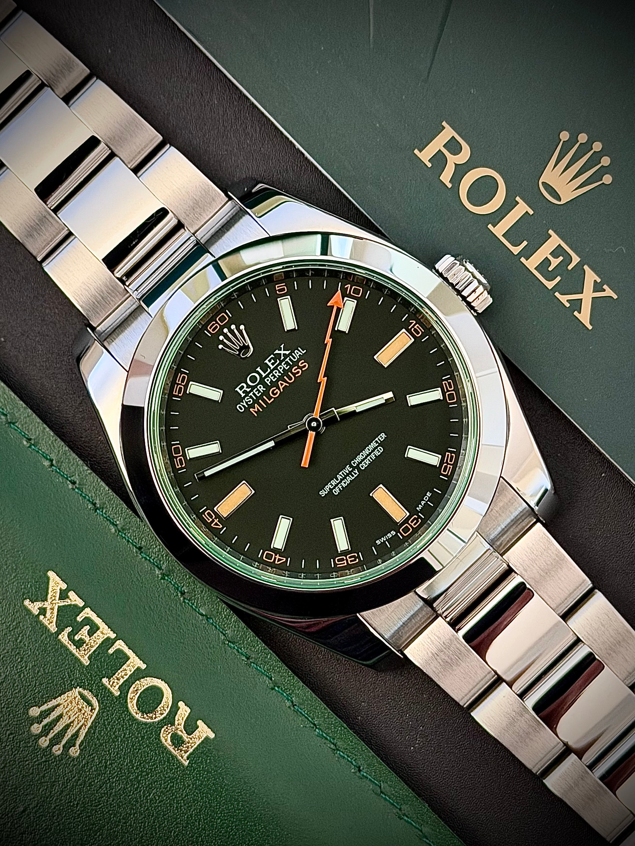 2010 ROLEX MILGAUSS, 116400GV, FULL SET, 2022 RSC SERVICE, INC GST