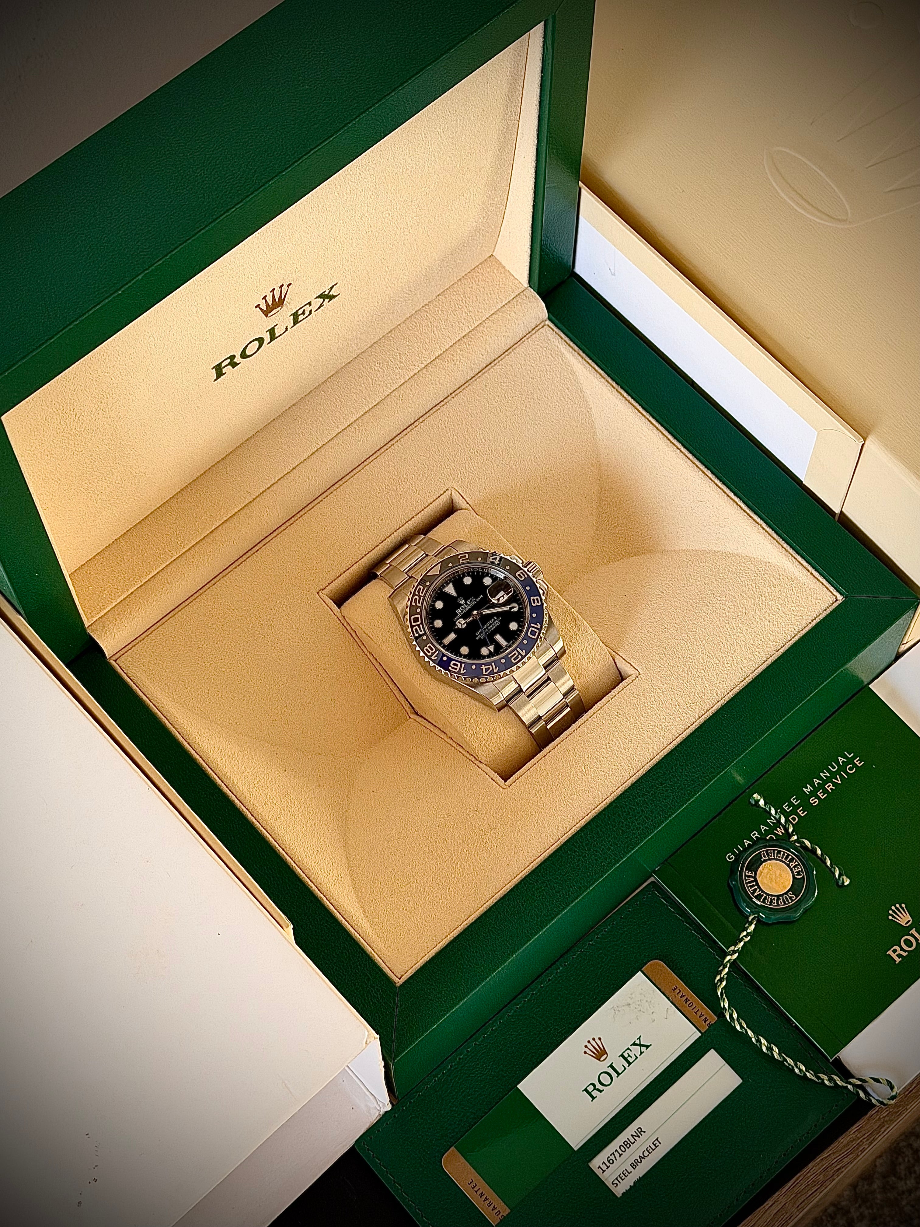 2016 ROLEX GMT MASTER II, BATMAN, 116710BLNR, FULL SET, INC GST