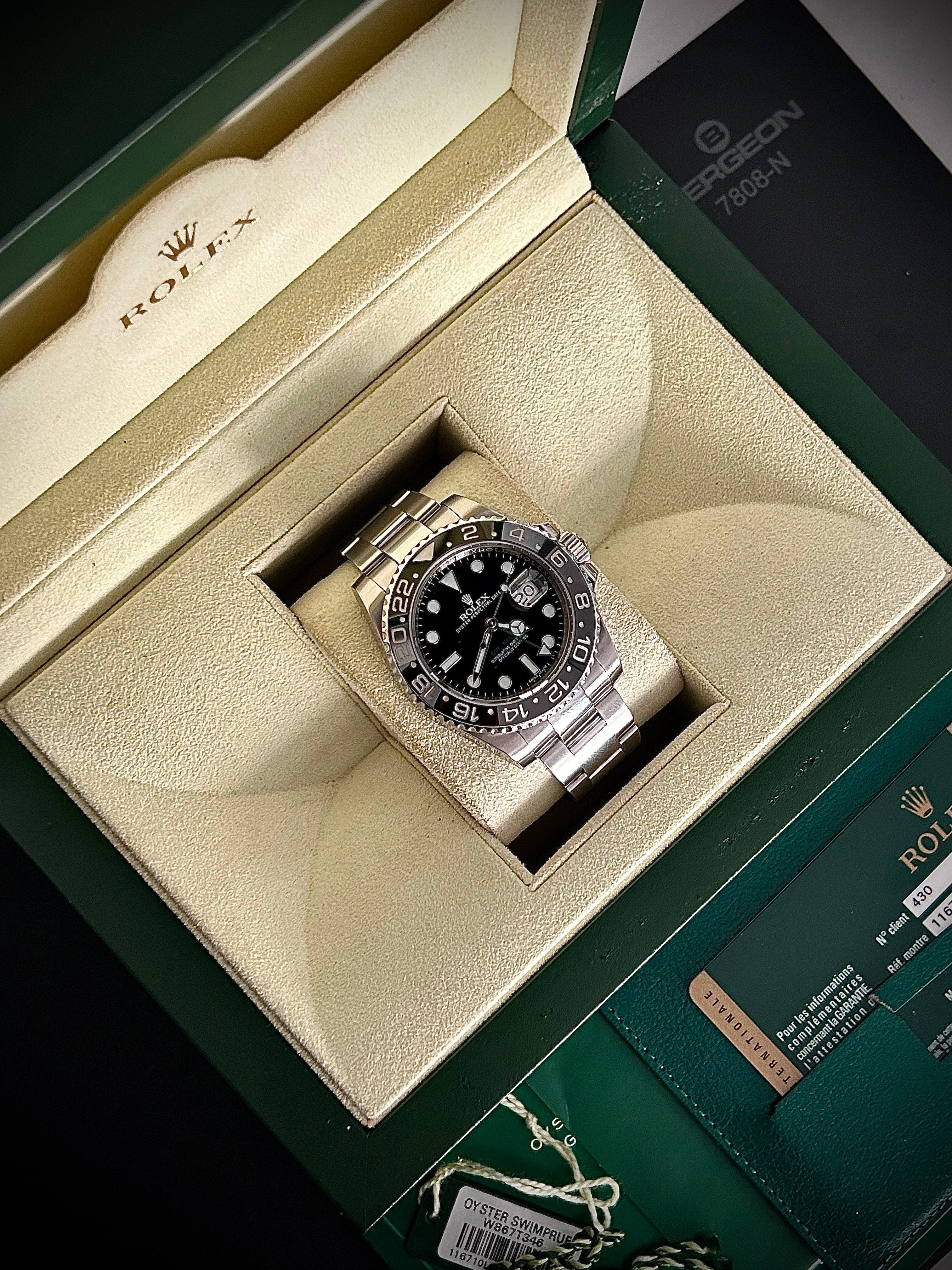 2014 ROLEX GMT MASTER II, 116710LN, FULL SET, INC GST