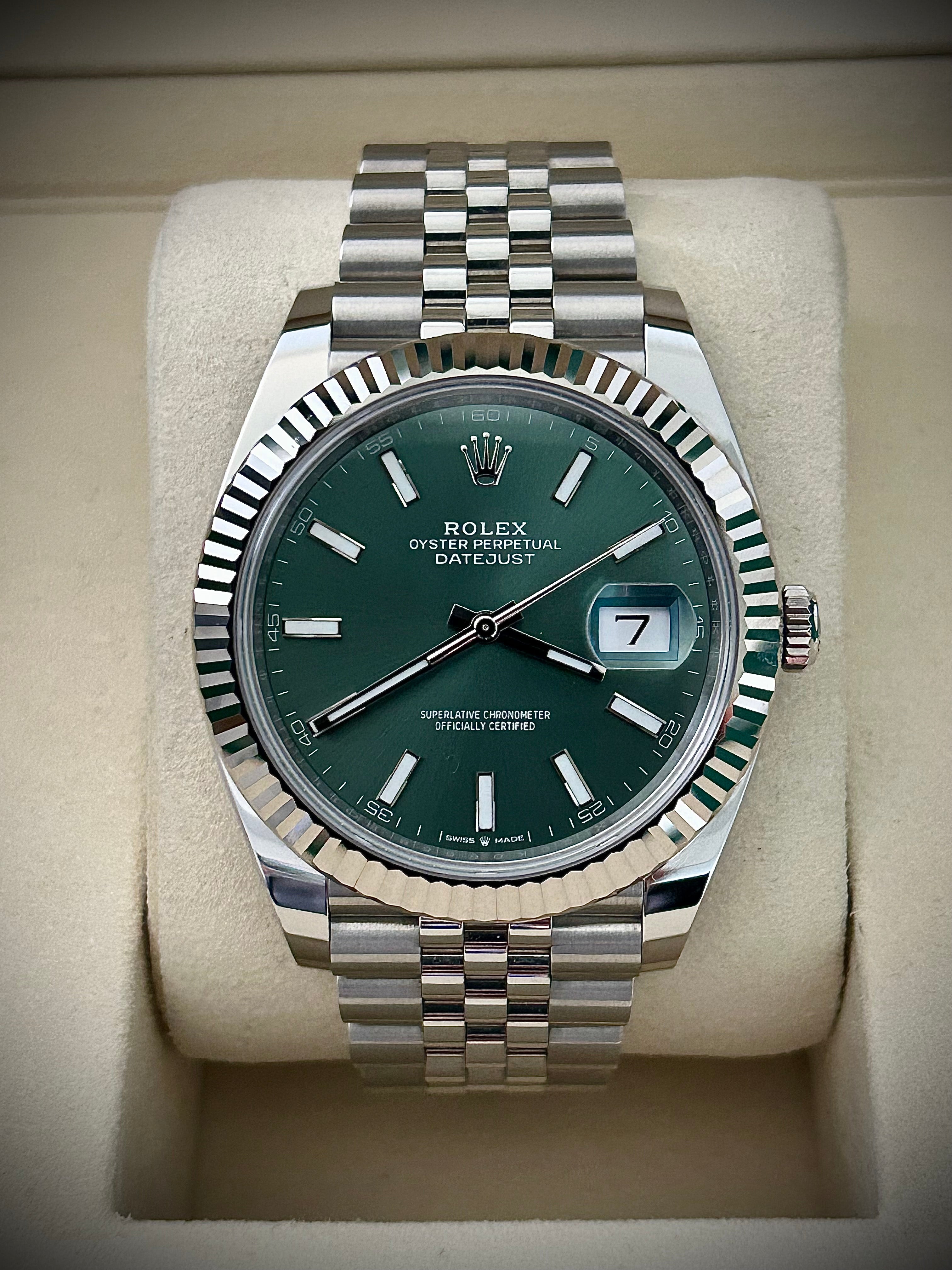 2025 ROLEX DATEJUST 41, MINT GREEN, 126334, FULL SET, INC GST