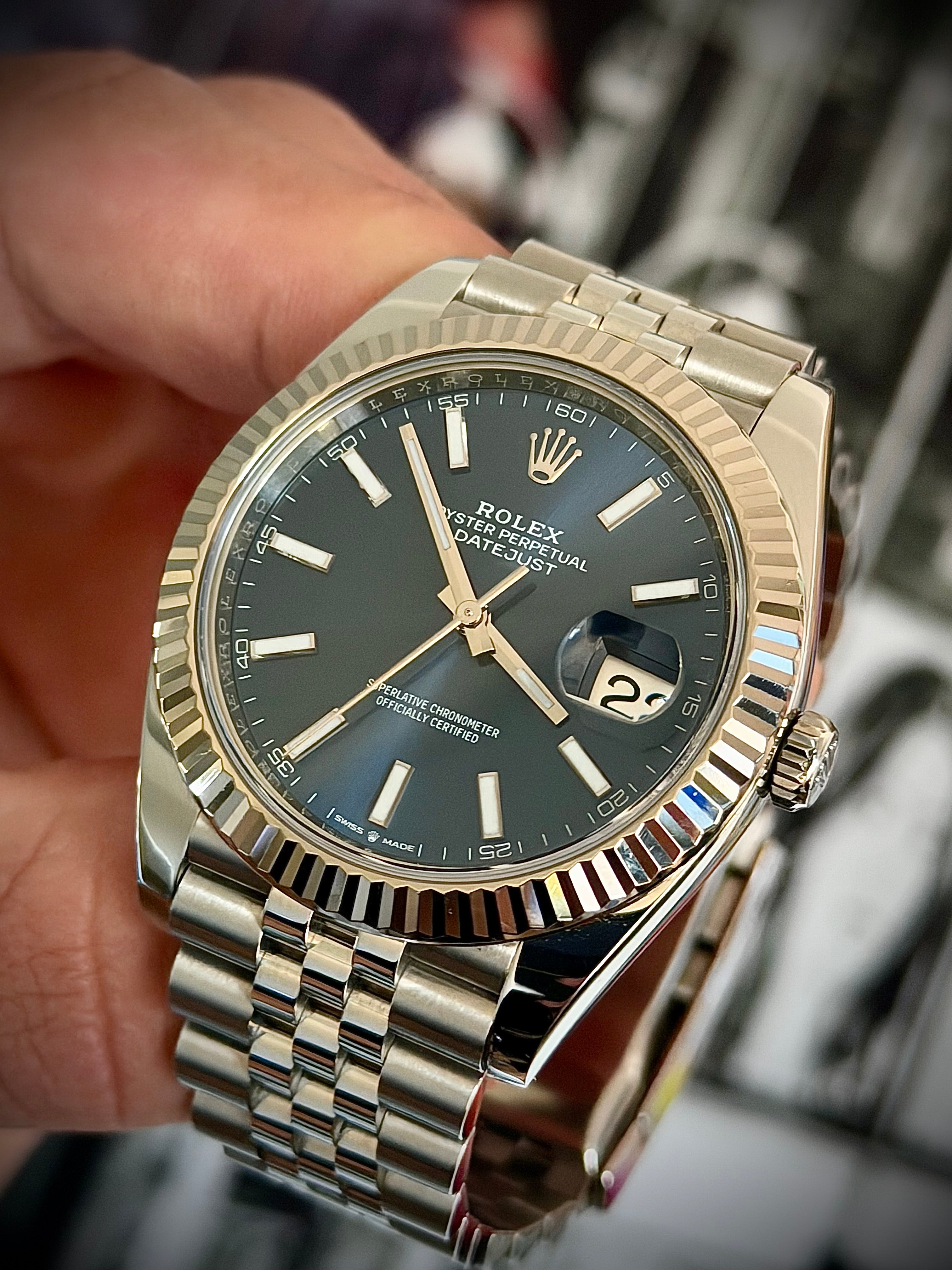 2019 ROLEX DATEJUST 41, BLUE DIAL, FLUTED BEZEL, JUBILEE BRACELET, ORIGINAL INVOICE, 2025 RSC SERVICE, FULL SET, INC GST