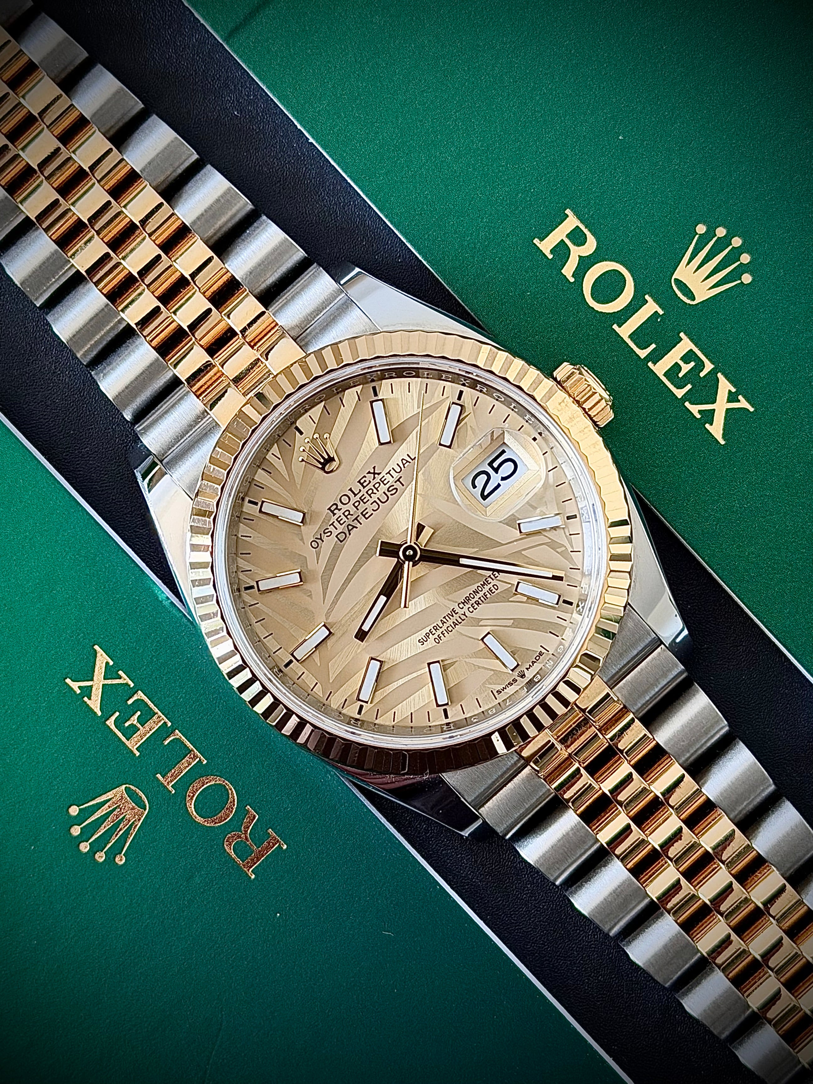 2021 ROLEX DATEJUST 36, PALM MOTIF DIAL, 126233, FULL SET, INC GST