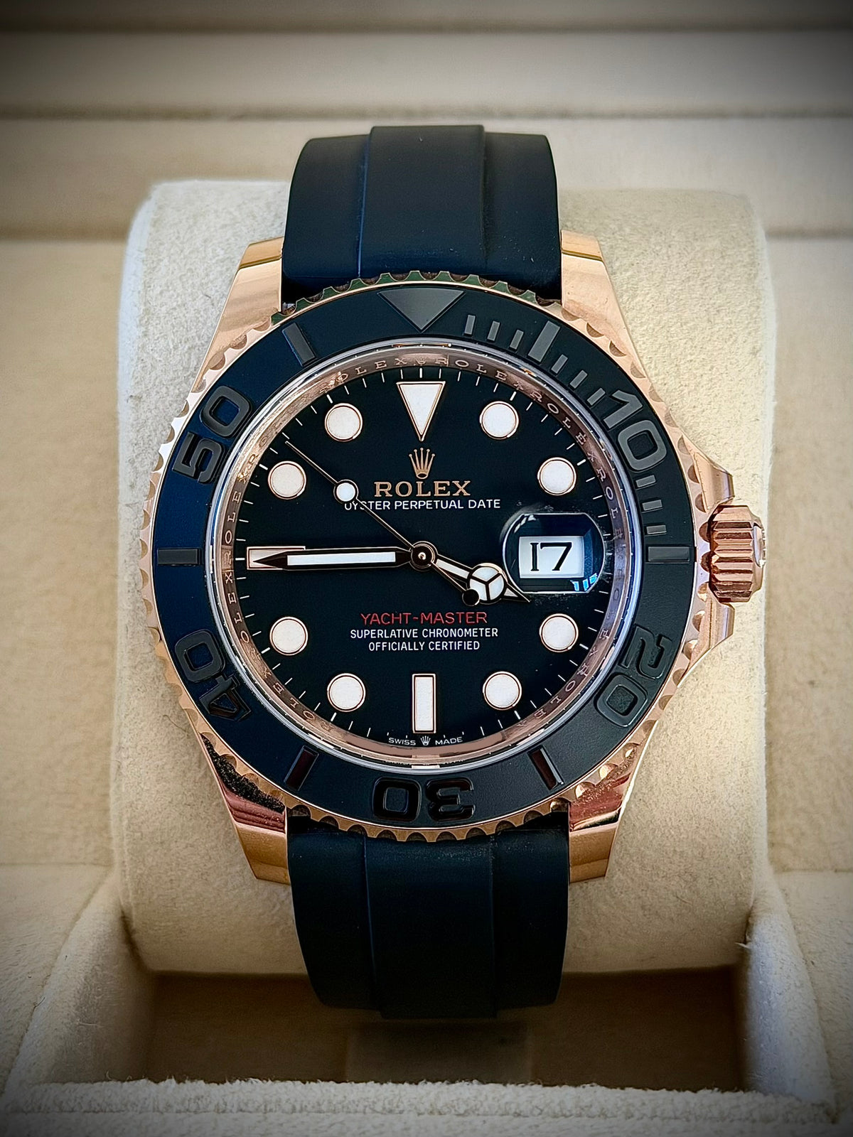 2024 ROLEX YACHT-MASTER 40, 126655, 18CT EVEROSE GOLD, OYSTERFLEX, FULL SET, INC GST