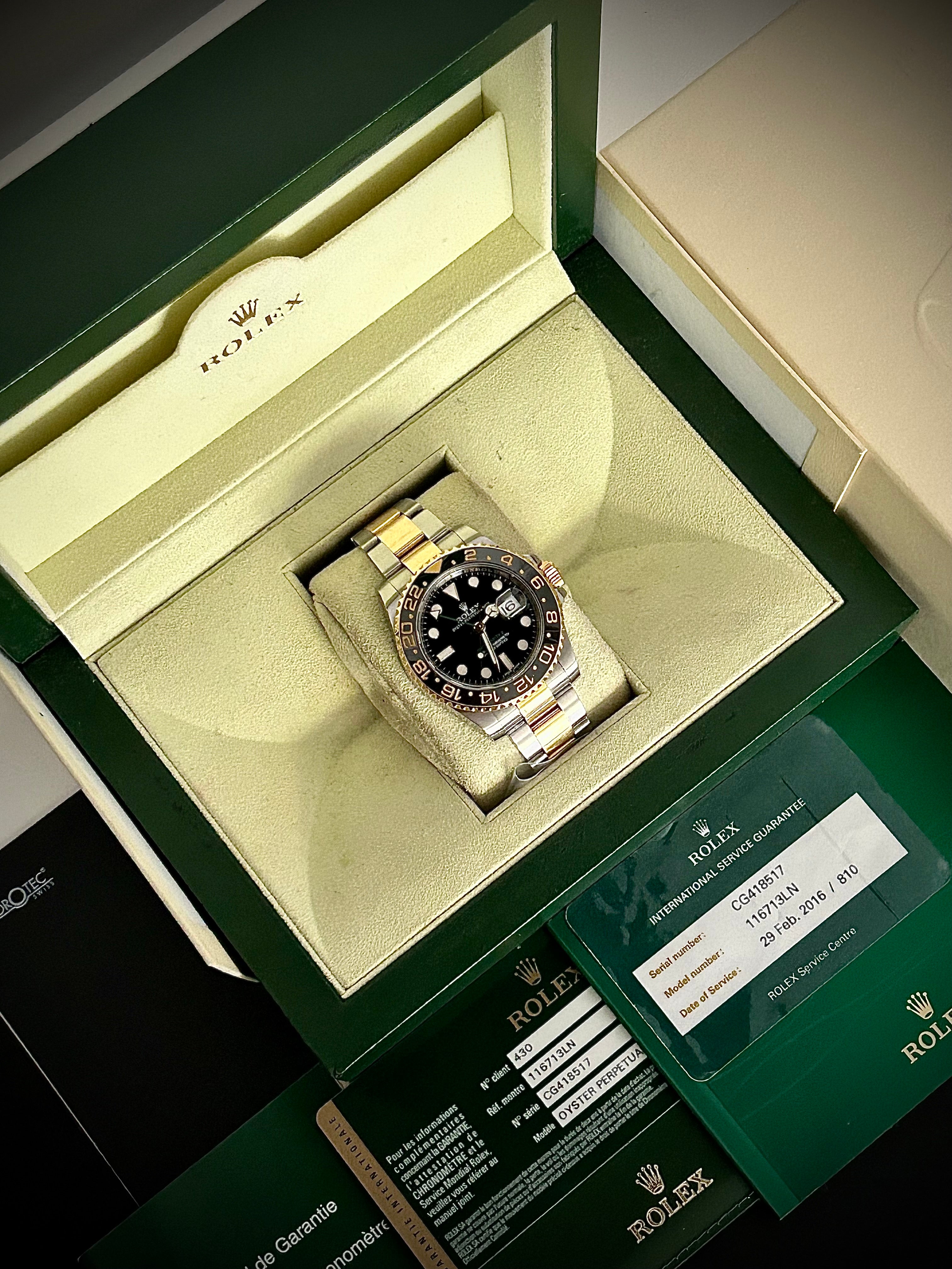 2014 ROLEX GMT MASTER II, RSC SERVICE, TWO TONE, 116713LN, FULL SET, INC GST