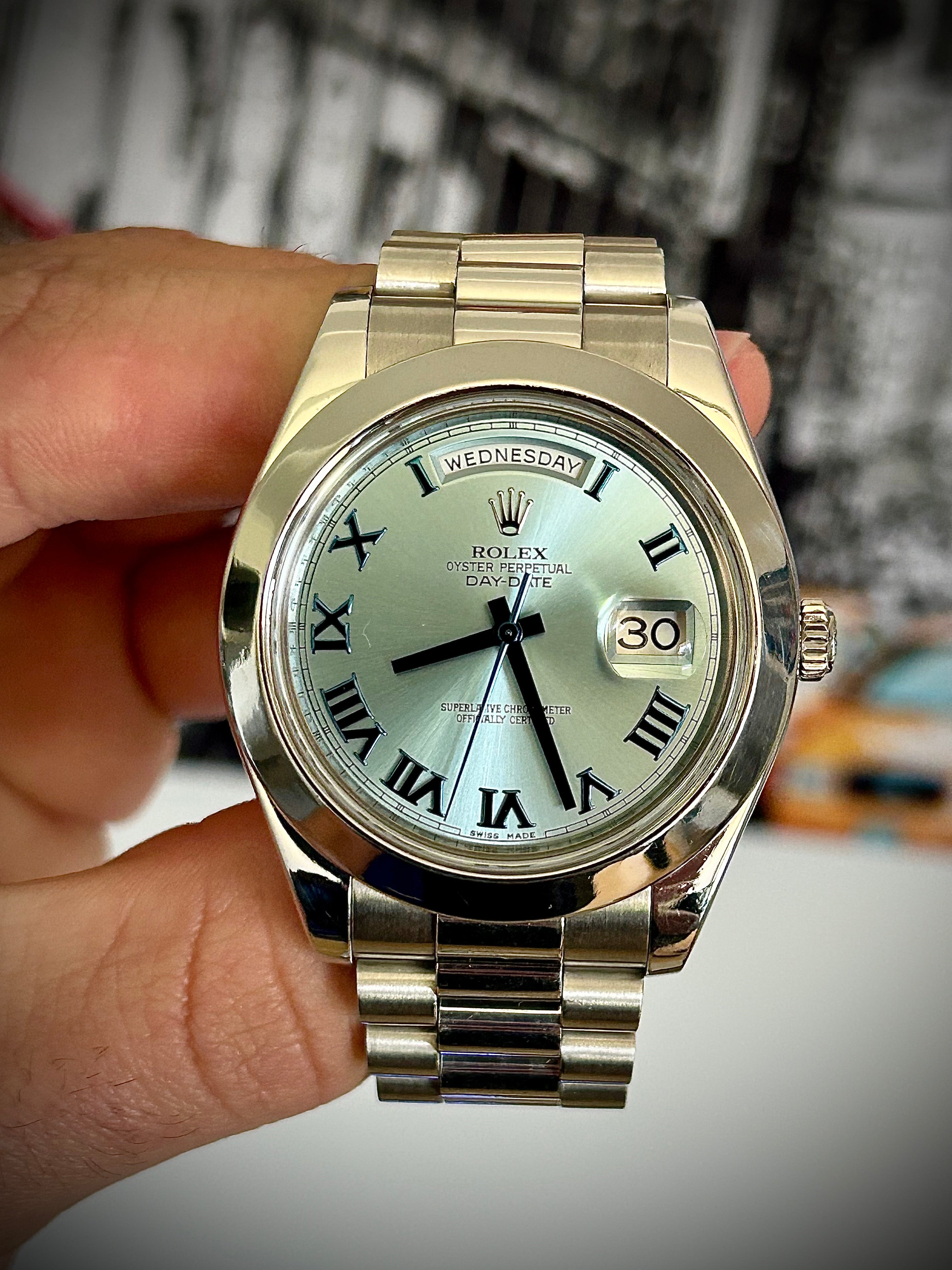 2014 ROLEX DAY-DATE II PLATINUM, 218206, FULL SET, INC GST