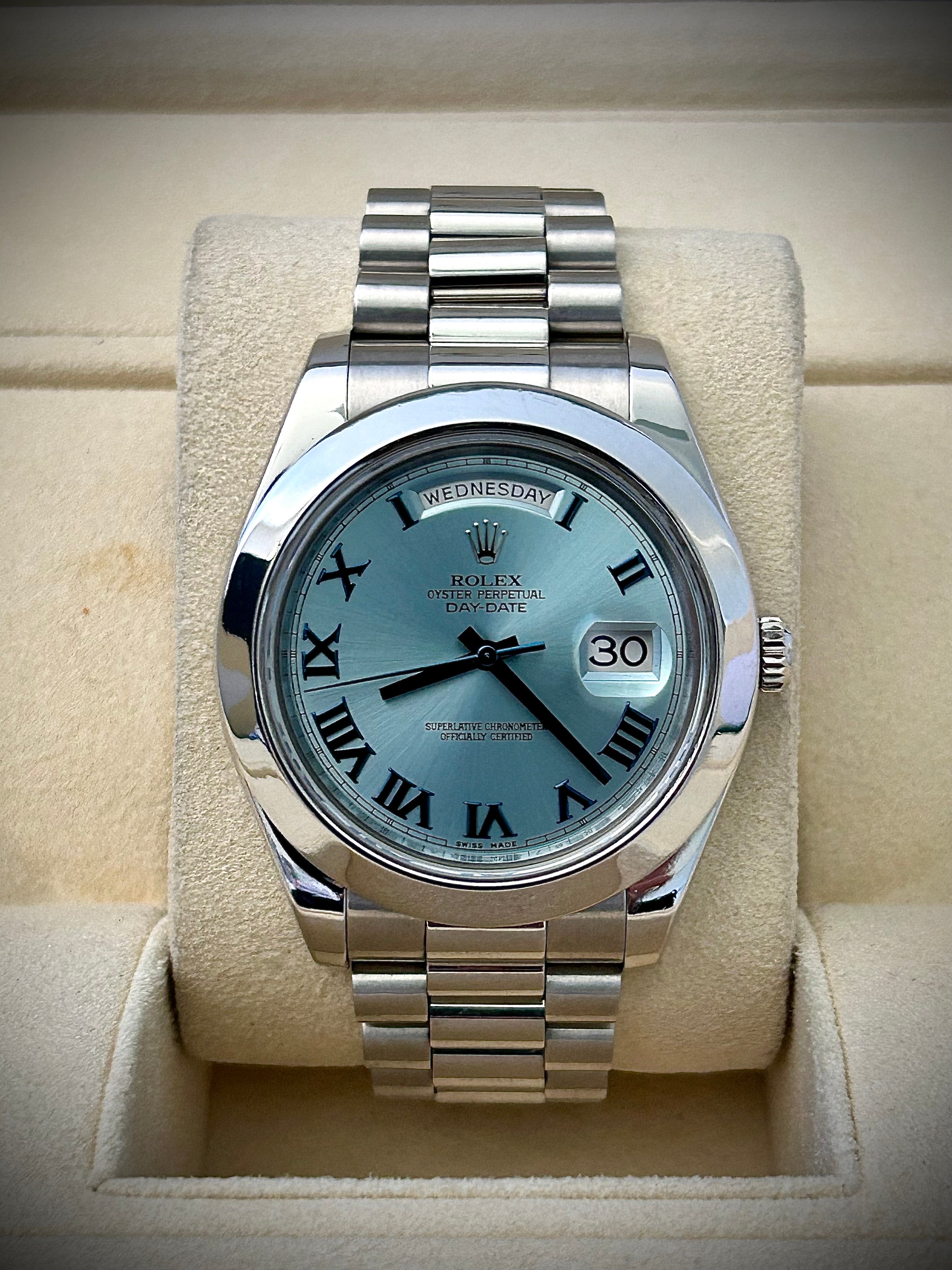 2014 ROLEX DAY-DATE II PLATINUM, 218206, FULL SET, INC GST
