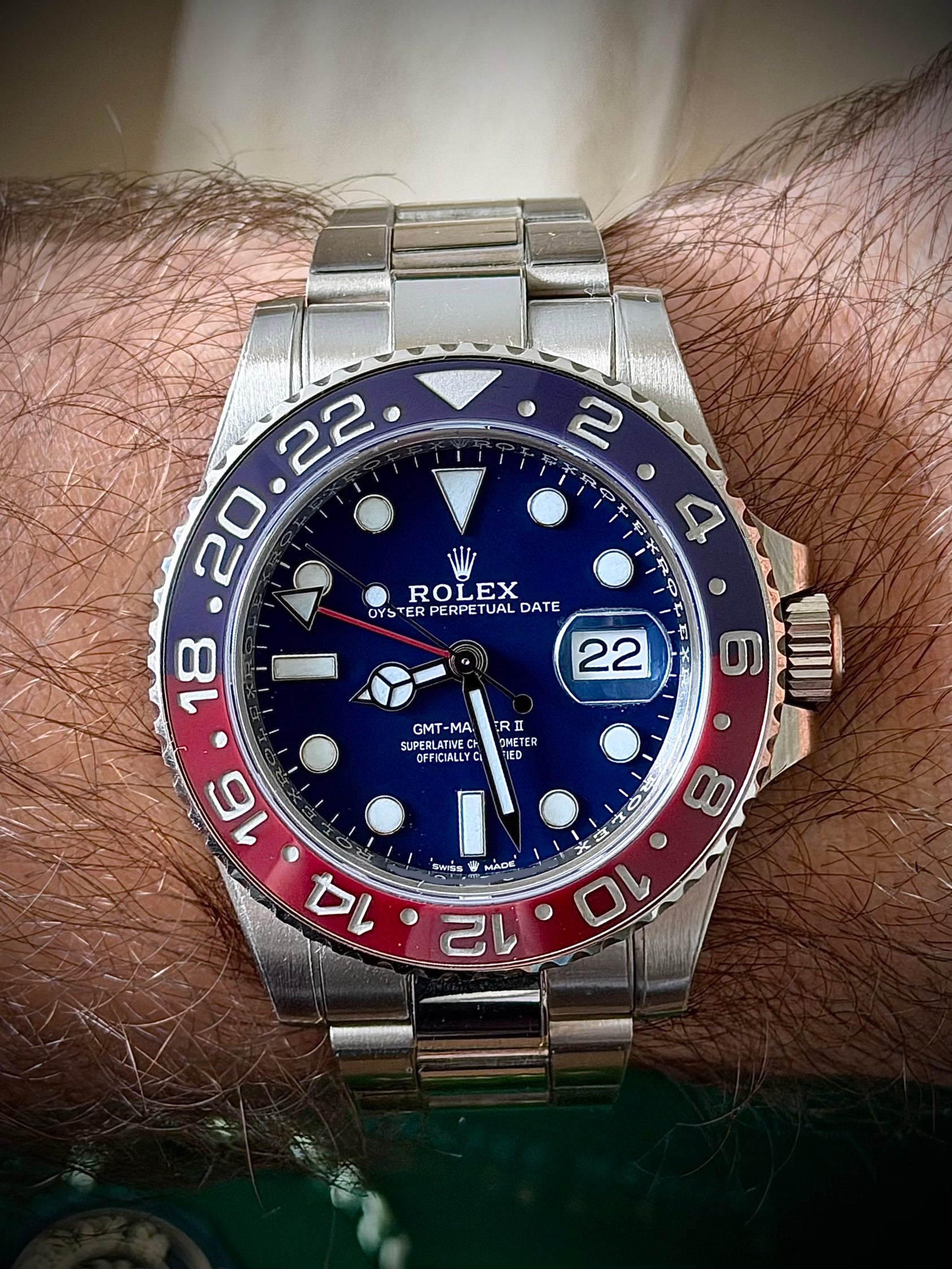 2020 ROLEX GMT MASTER II, PEPSI, WHITE GOLD, BLUE DIAL, 126719BLRO, FULL SET, INC GST